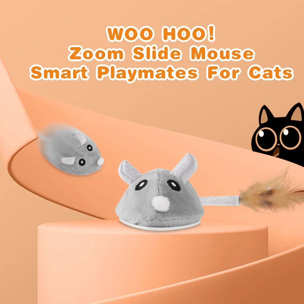 Ratón de Juguete Eléctrico, Juguete Eléctrico para Gatos Peluche Ratones, Inteligente Automático Ratones de Juguete para Gatos con Cola Emplumada, Carga USB Ratones Juguete de Gato Interactivo