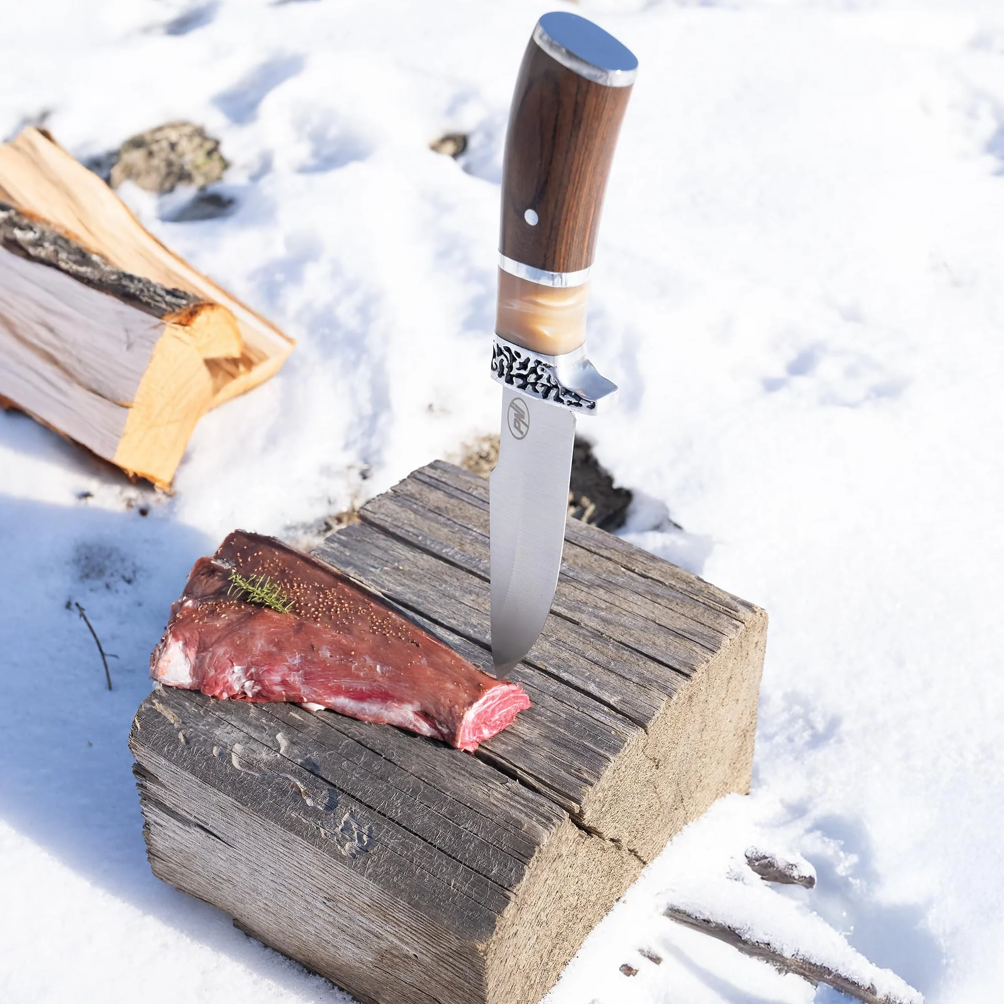 Cuchillo de caza PNI Hunting H100 215 mm con funda