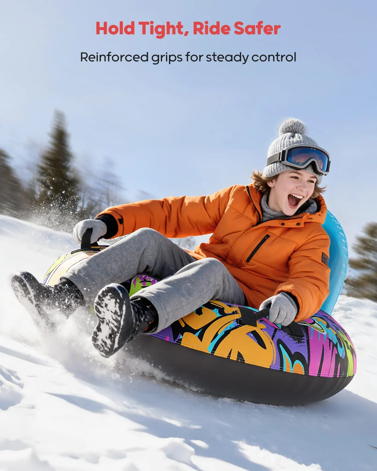 Trineo Inflable de Nieve de 44 Pulgadas con Respaldo, Capacidad de 500 Libras, con Cubierta y Cuerda de Remolque