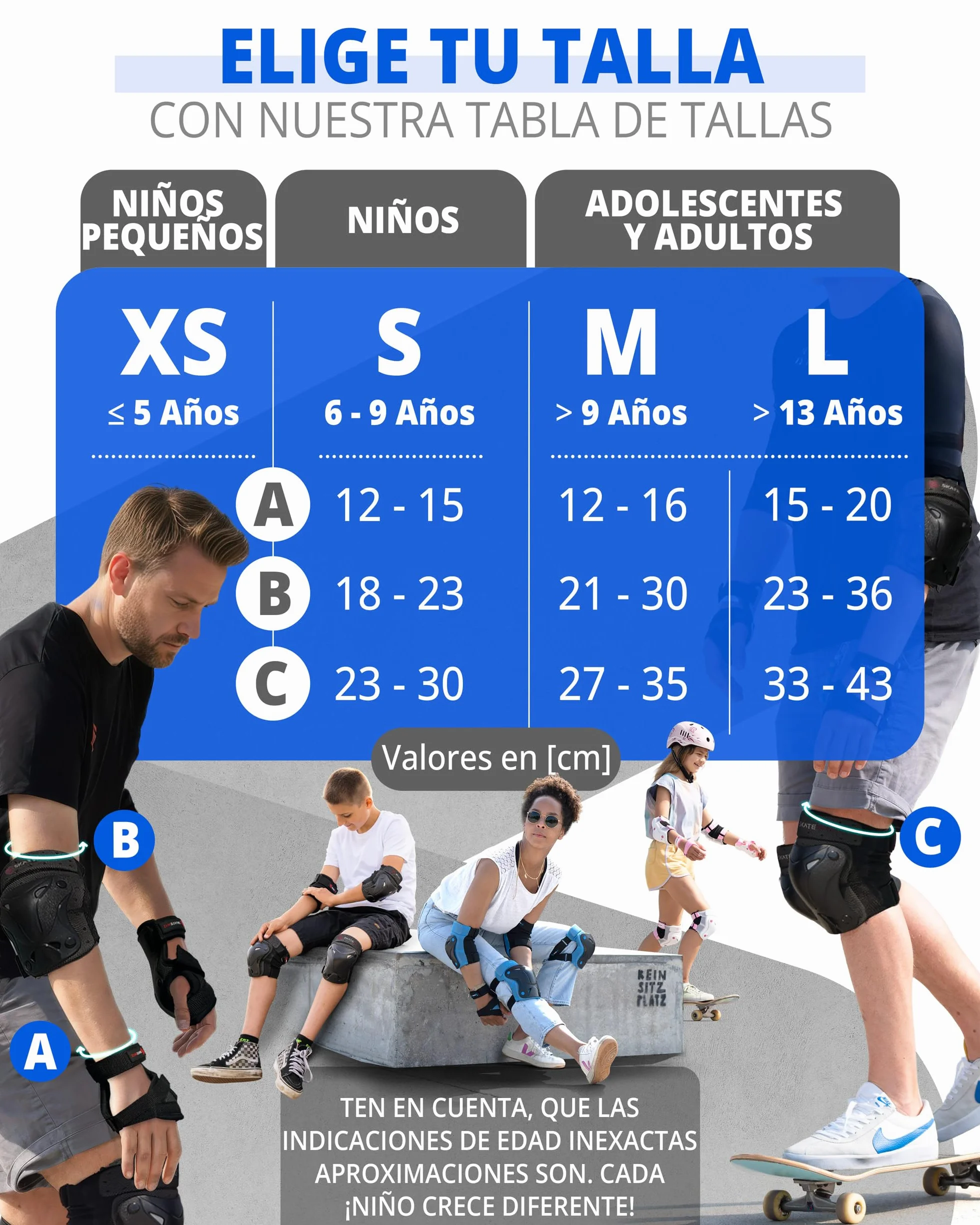 SKATEWIZ Protecciones Patinaje 6 piezas Rodilleras Coderas Niños Adultos