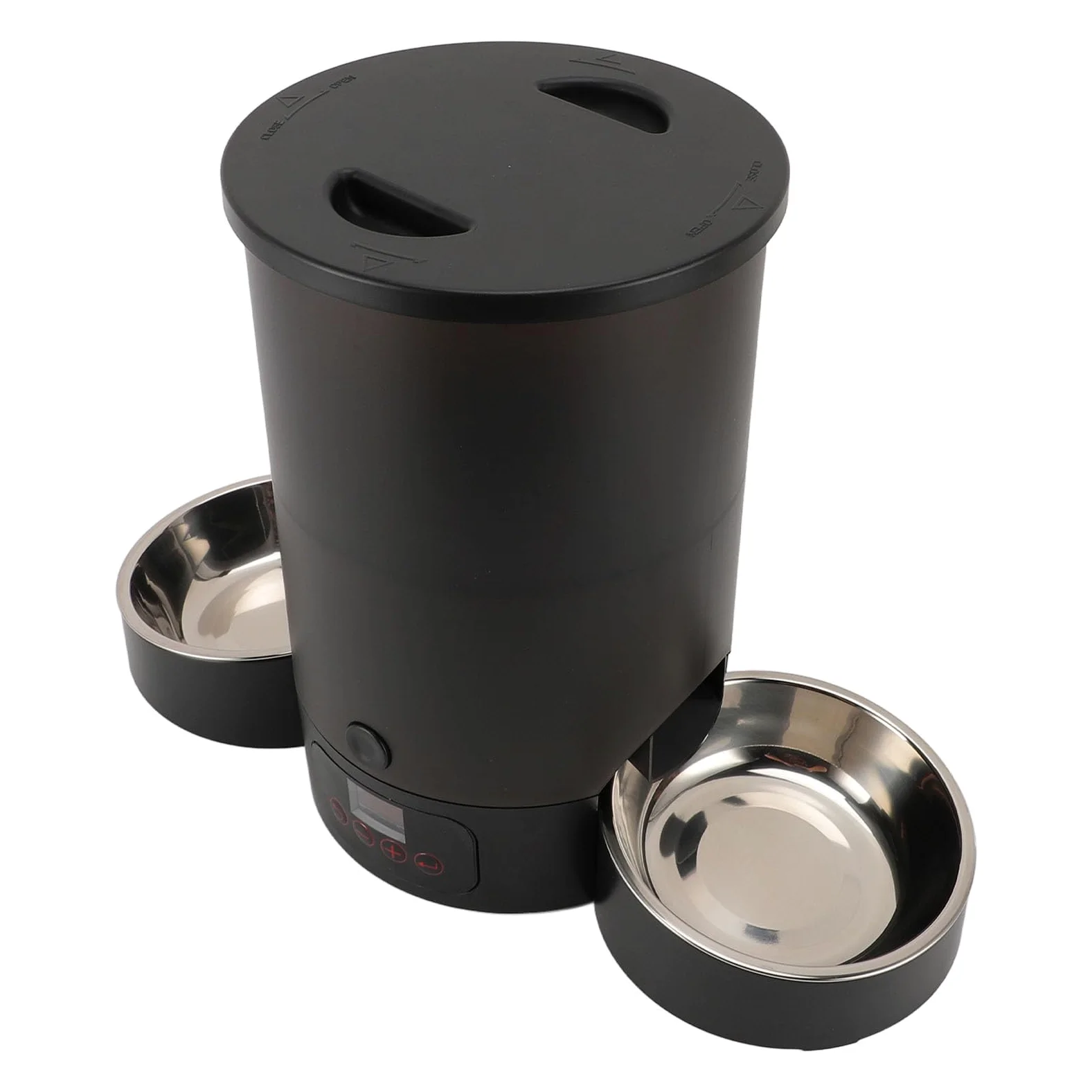 Comedero Automático para Gatos Gran Capacidad Doble Tazón Fácil de Limpiar Dispensador de Alimentos Temporizado para Gatos y Perros Acero Inoxidable 3L (Negro)