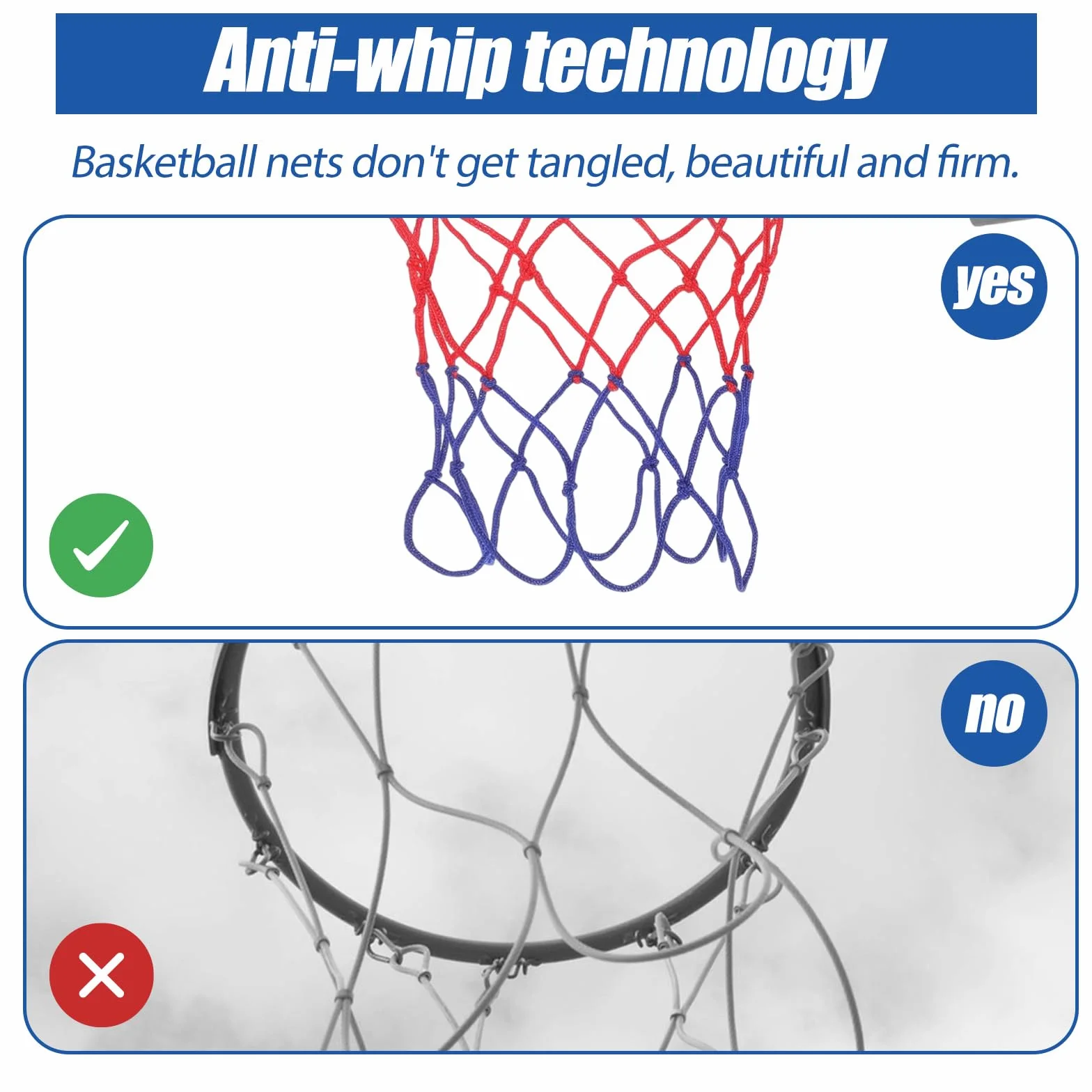 Red de baloncesto de repuesto, 2 piezas, 8 bucles, interior y exterior