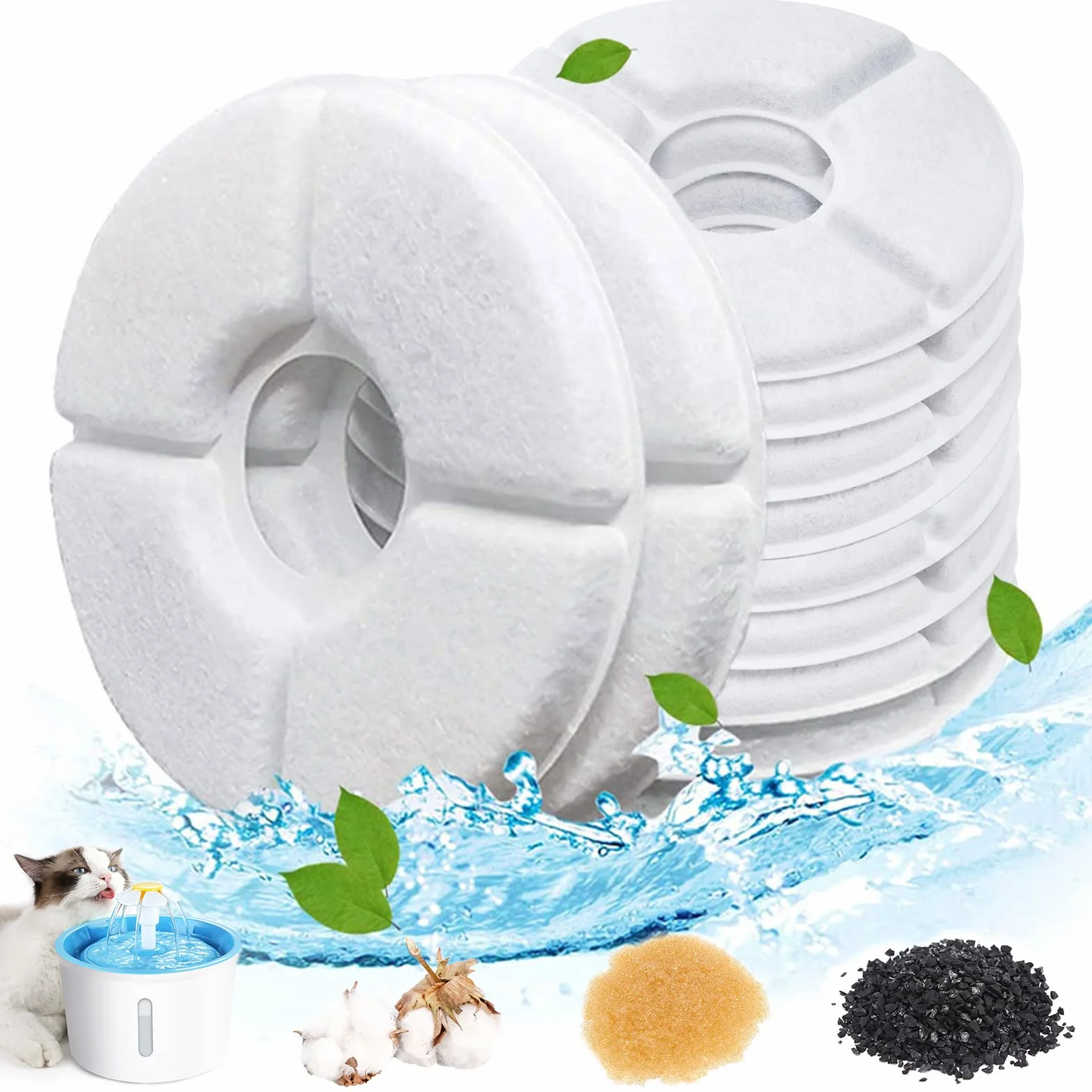 Filtros de Repuesto de Fuente de Agua para Perros y Gatos [10 Piezas], Redondo, 2-2,5 l