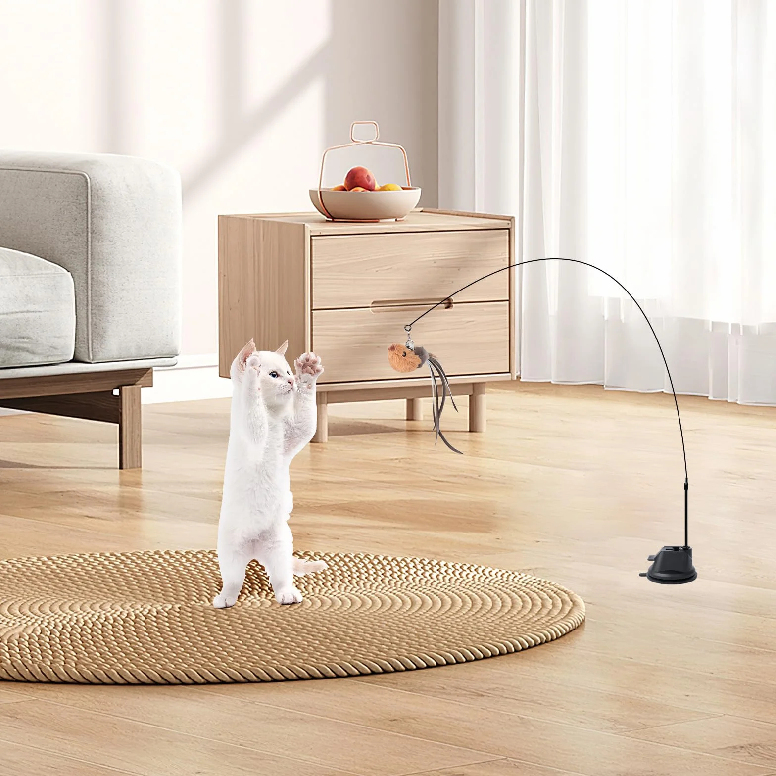 AiQInu 4 Piezas Juguetes para Gatos, Interactivo Juguete Gato con Ventosa, 1 Caña de Pescar para Gatos con 2 Campanas para Pájaros, Cat Toys Varita Mágica