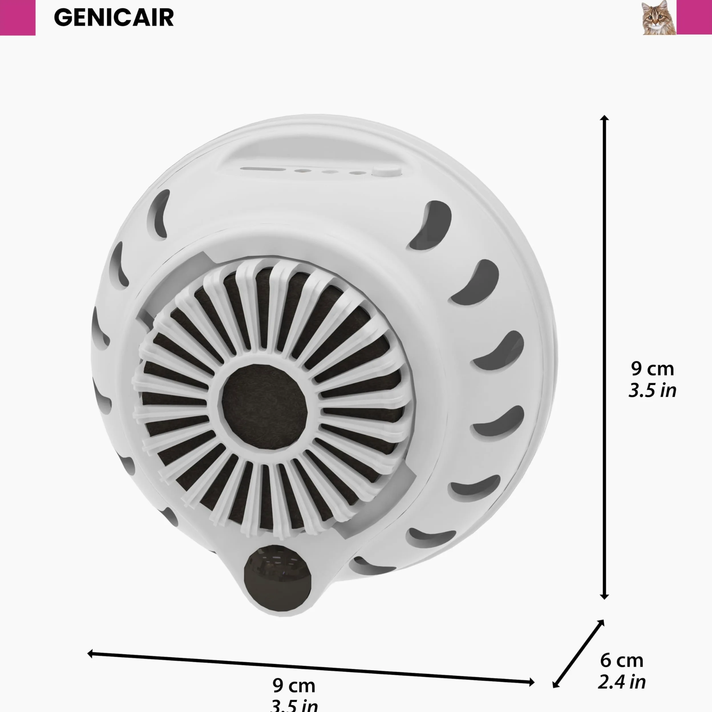 Ferplast GENICAIR Eliminador de Olores Electrónico Arenero Cerrado Gato, Neutraliza Permanentemente los Malos Olores, Fijación con Imán, Ventilador Silencioso, Cable USB y Filtro Antiolores incluidos