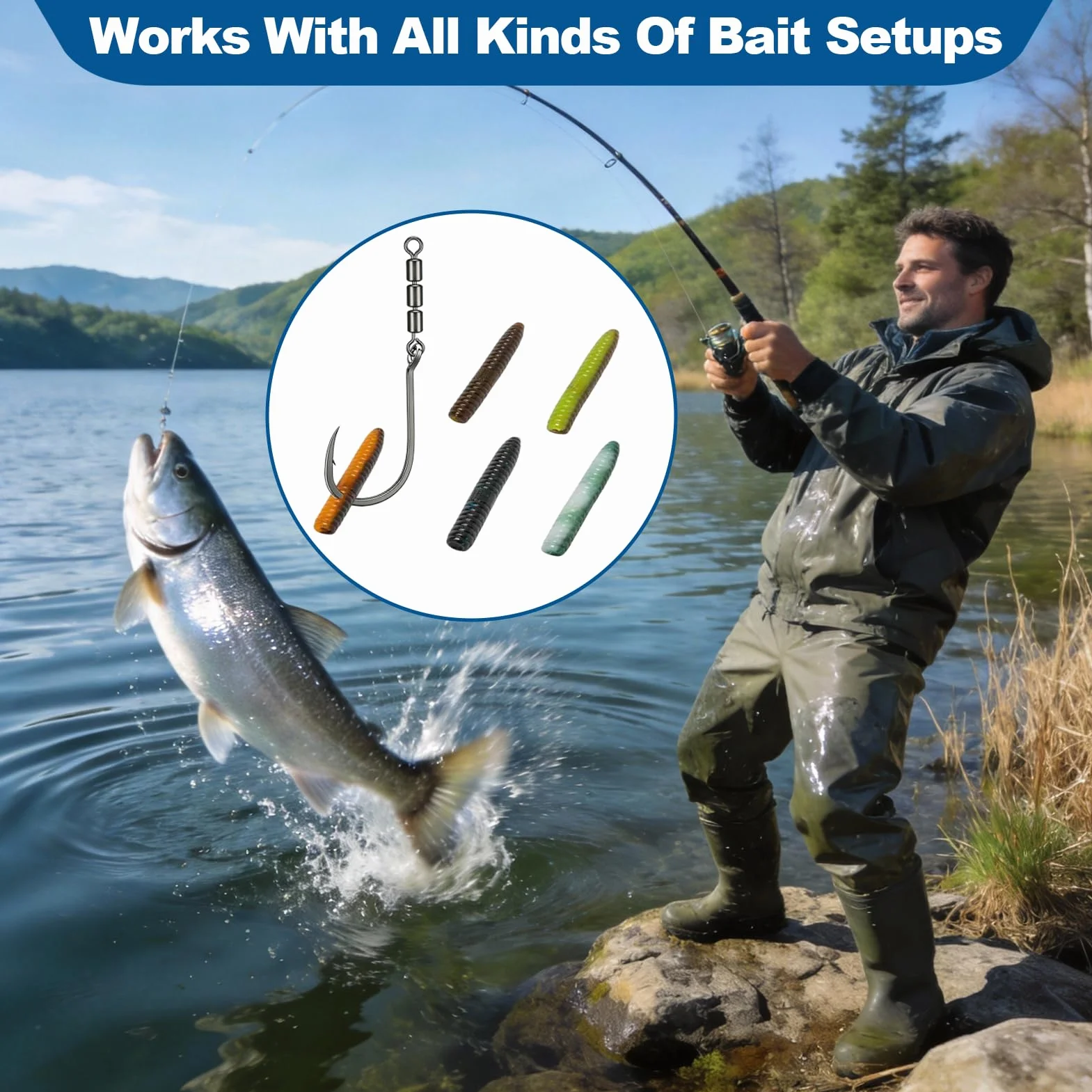 Anzuelos de Pesca Giratorios 12 Piezas 2# 4# 6# Acero Alto Carbono 360° para Trucha