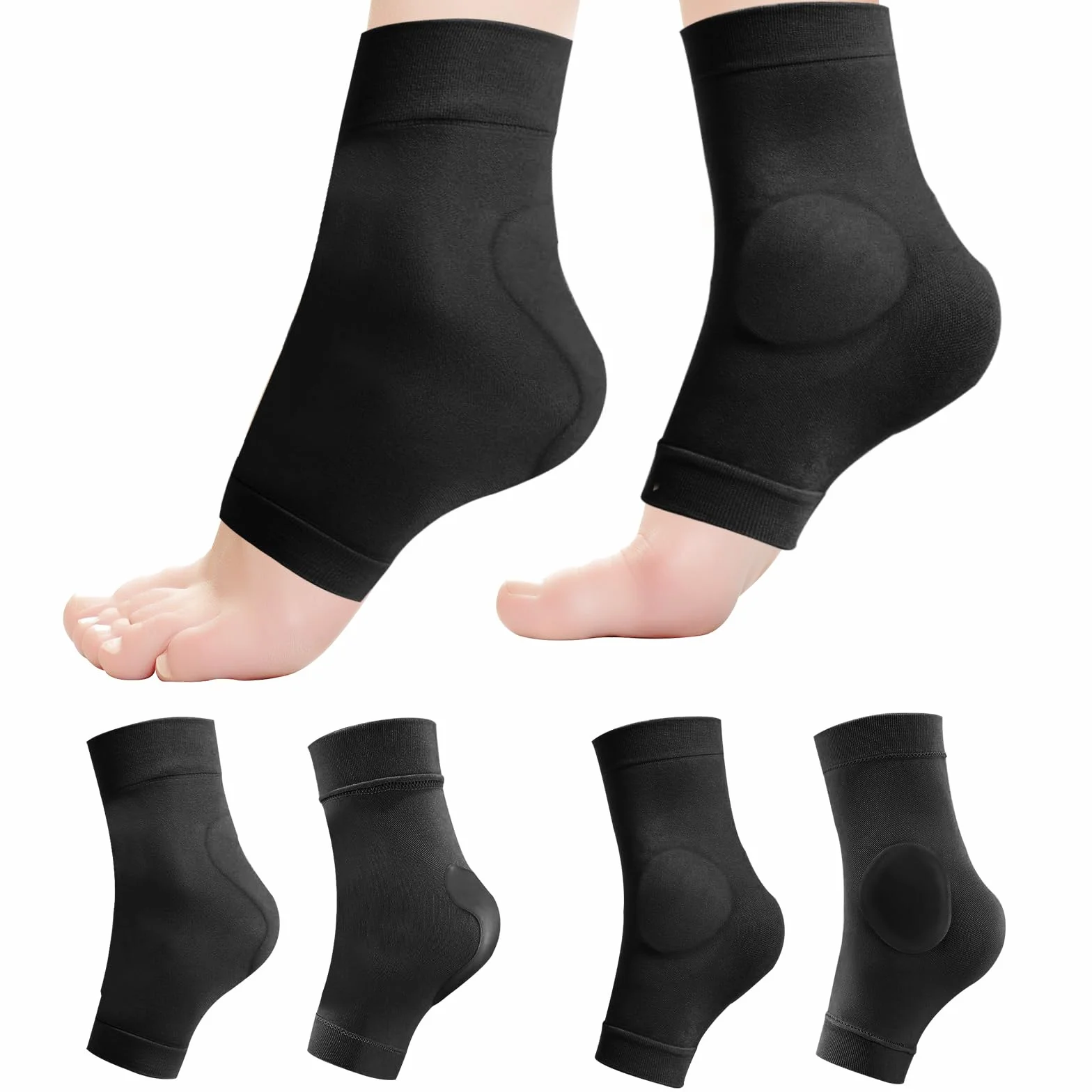 Calcetines protectores de talón con almohadilla de gel, acolchado para tendón de Aquiles, patinaje artístico, 2 pares, negro