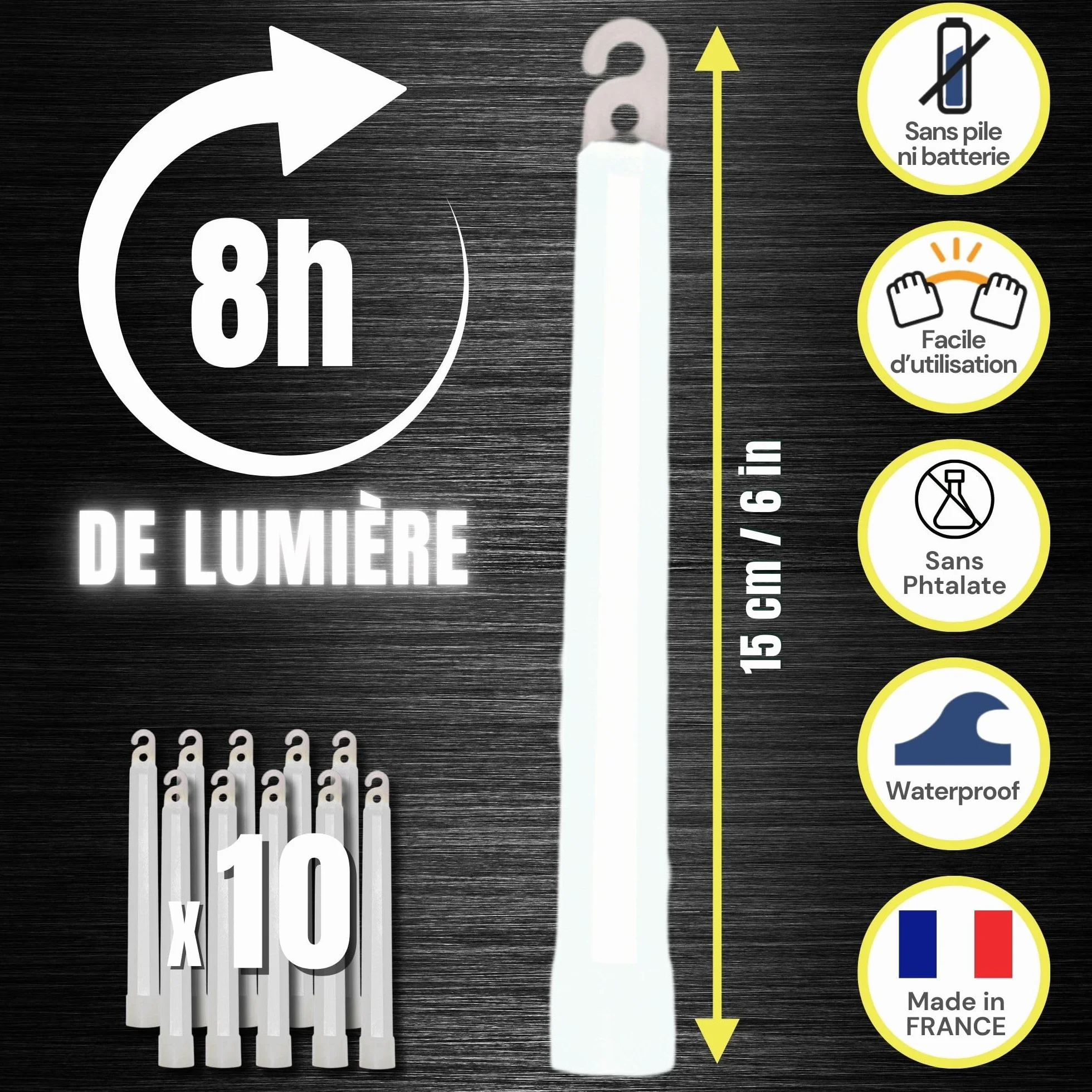 Cyalume SnapLight Barras de Luz Blanco 15 cm 6 Inch Super Brillante 8 Horas Caja de 10