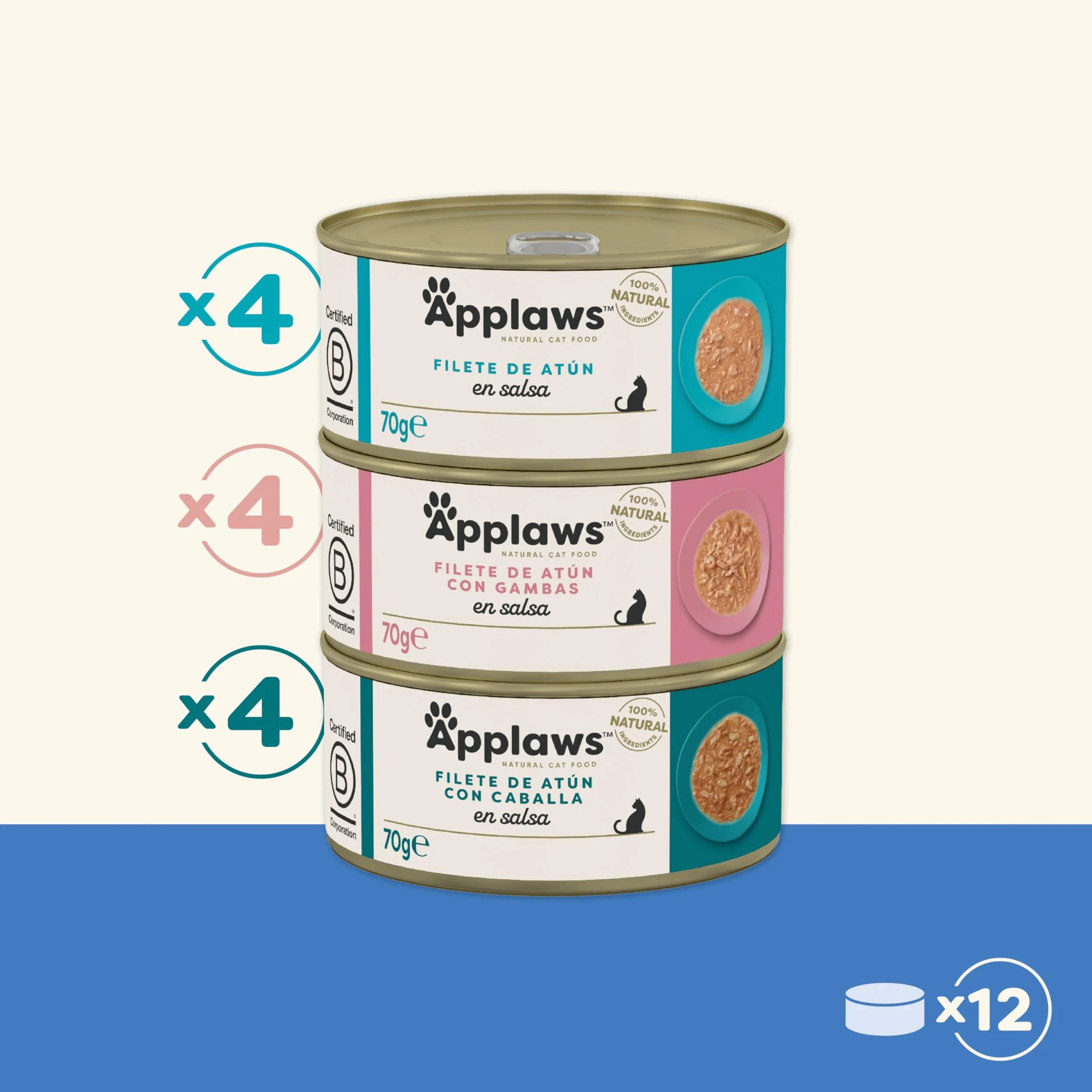 Applaws 100 % Natural Comida húmeda para Gatos Adultos, selección de Pescado en Salsa Multipack, 12 × 70 g latas