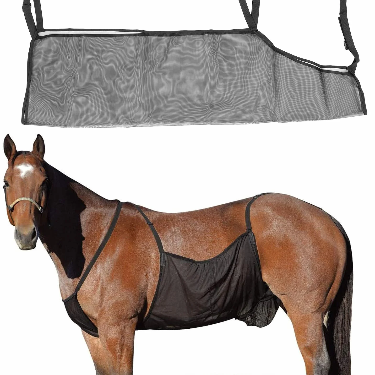 Protector de Vientre de Caballo, Protector de Vientre de Malla para Montar a Caballo, Ajustable, Suave, Transpirable, Ligero, Ajuste Estable, Protector Equino, Cubierta de