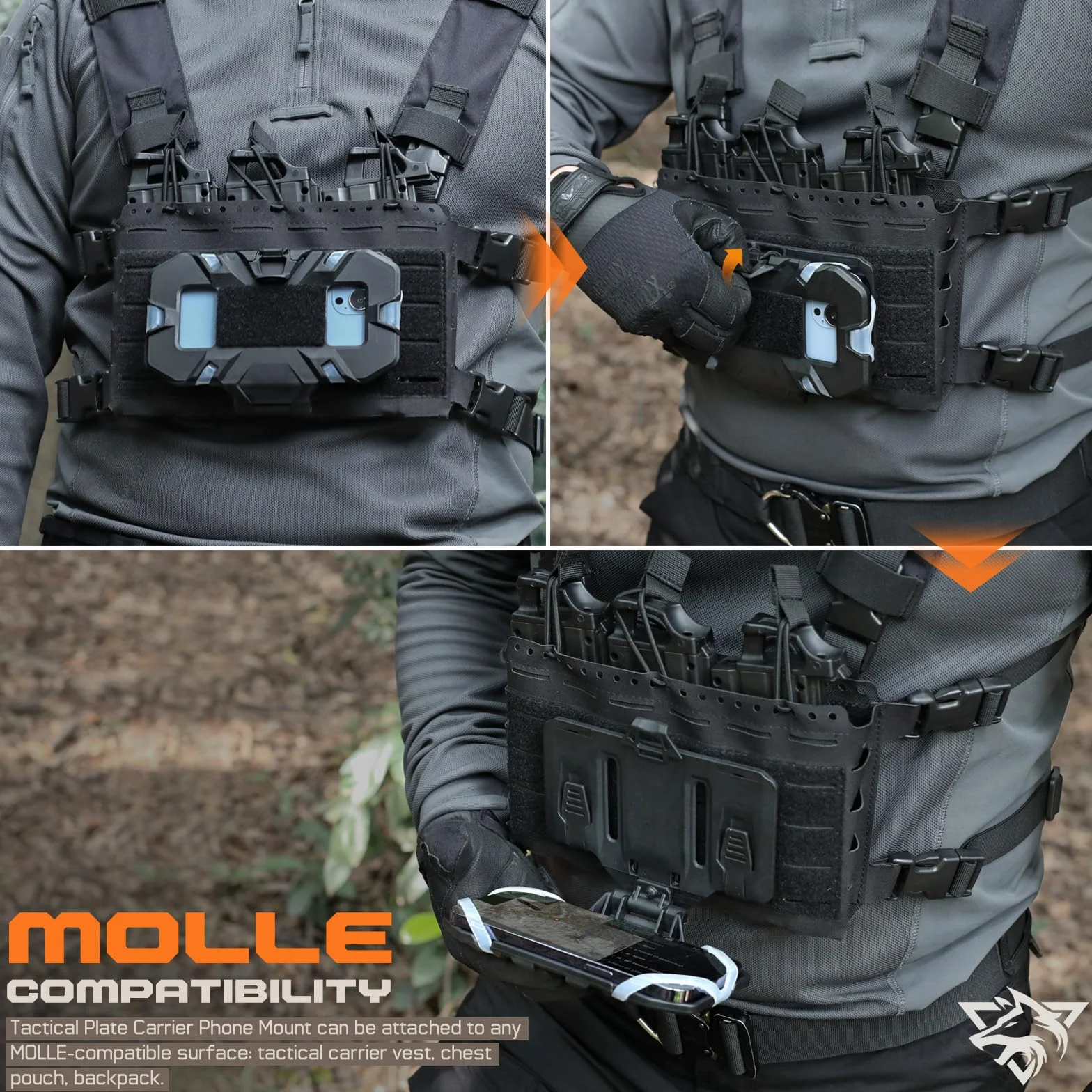WYNEX Soporte Táctico Portaplacas Chaleco MOLLE Accesorios Cartera Móvil 4.7"-6.7" Pecho
