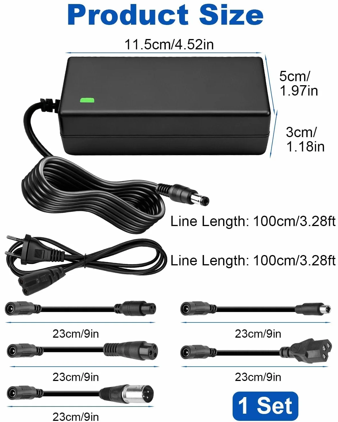 42V 2A Cargador Patinete Electrico para Hoverboard 36V Universal con 6 Conexiones M365 EU Plug