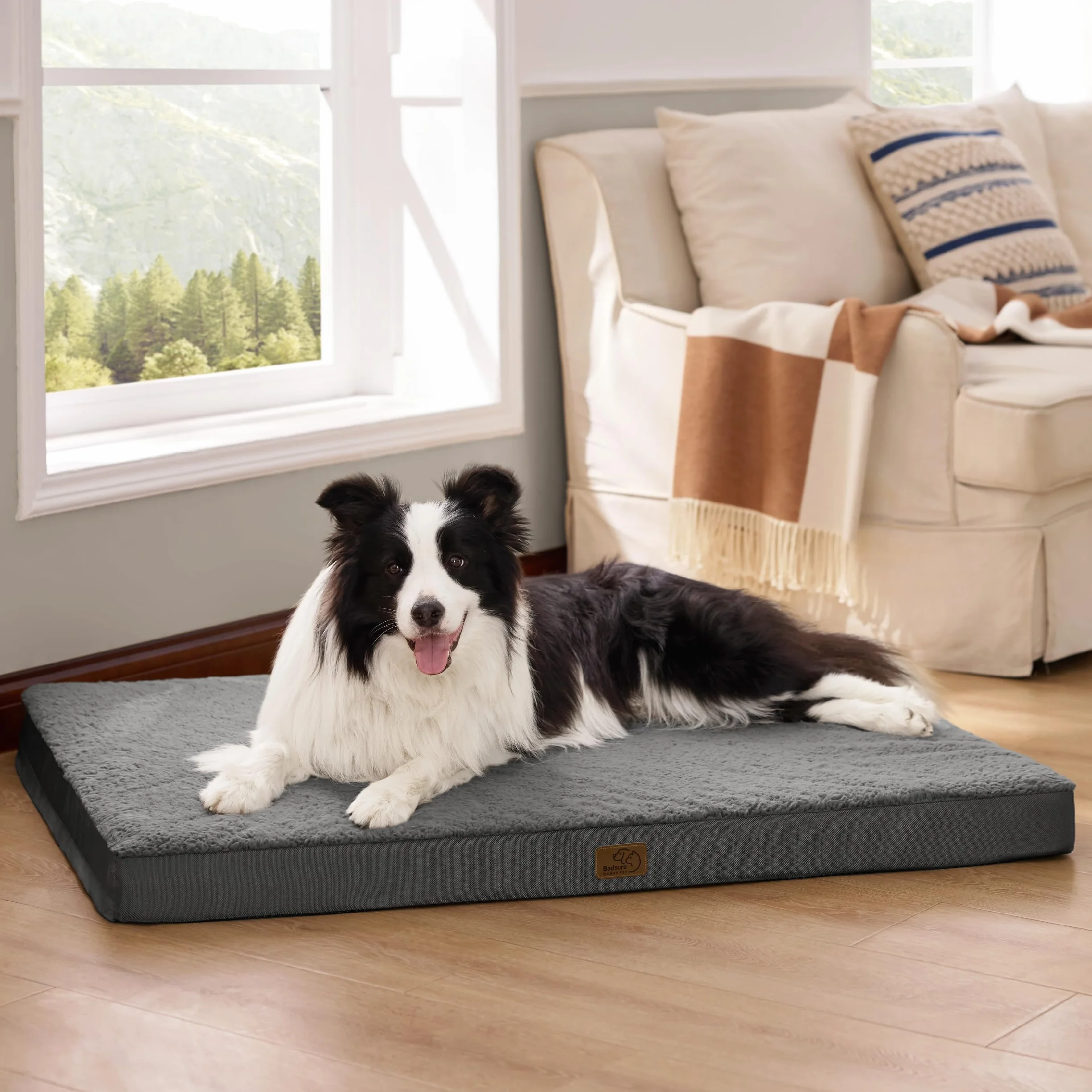Bedsure Cama Perro Extra Grande Ortopédica - Colchón Perro Lavable XL, Desenfundable con Espuma De Caja De Huevos, 112x81x7.6 cm, Gris Oscuro