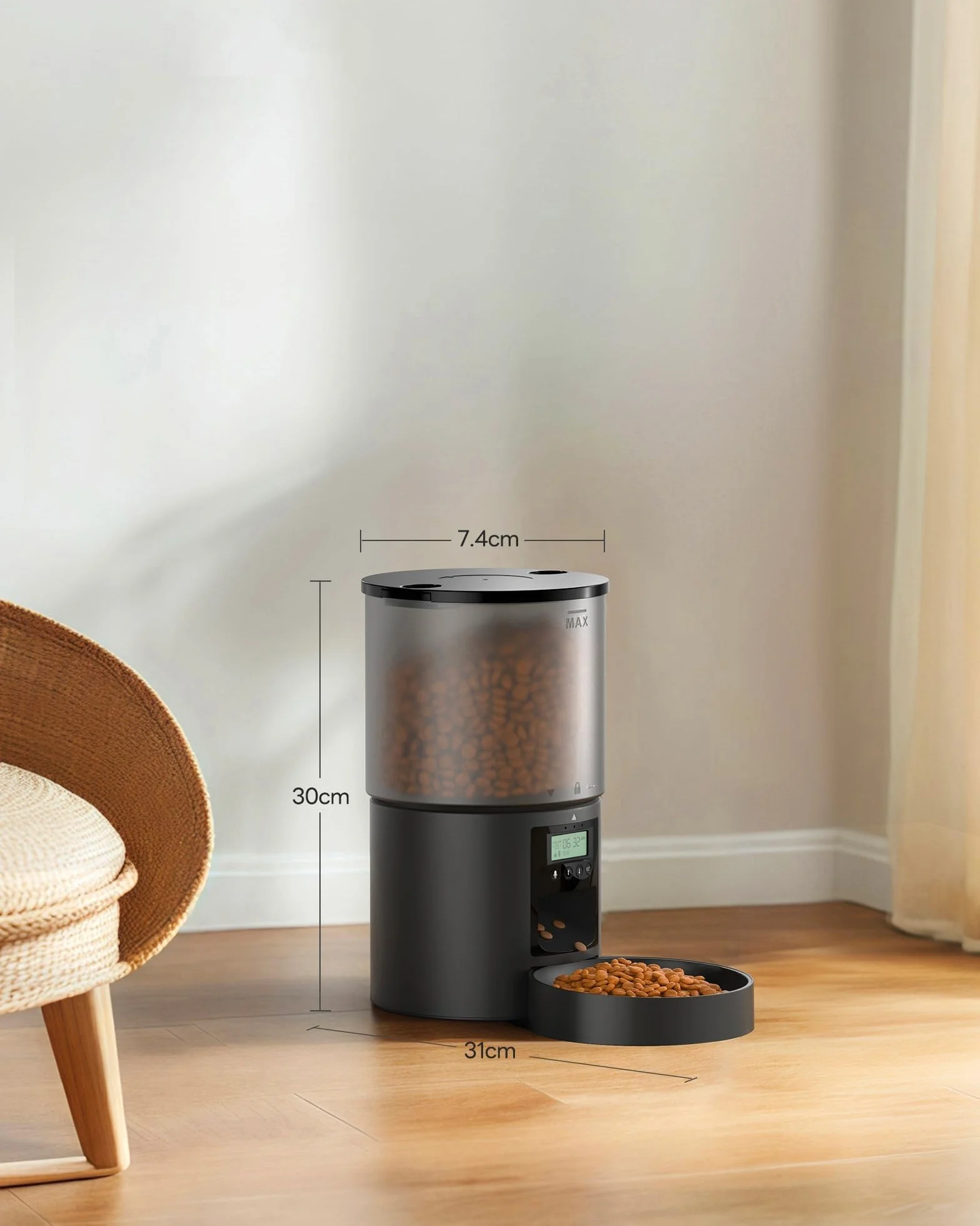 Comedero Gato Automatico Dispensador Comida: Pet Food Feeder con Temporizador Programable - 1-6 Comidas al DíA - Comedero con Presione la Tapa y Función de Grabación 10s - 4L Negro