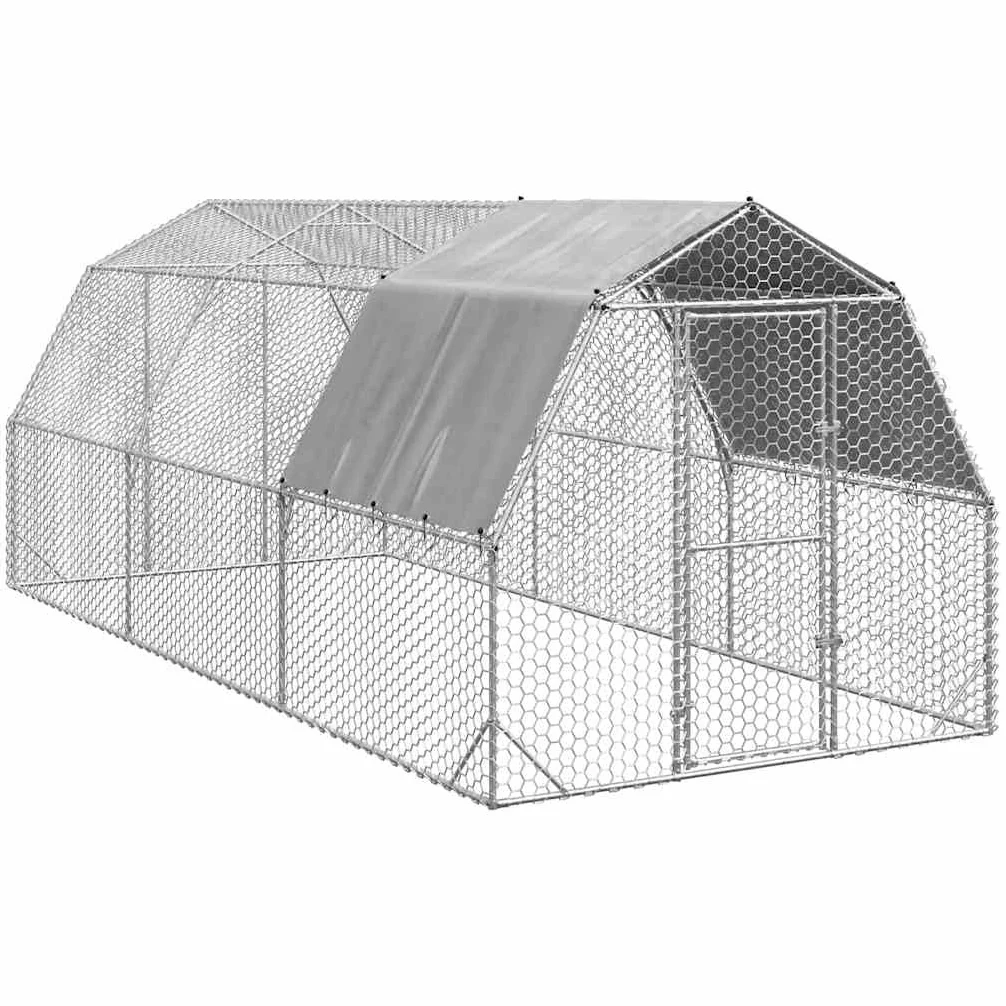 Gallinero con techo, 15 m², cercado de acero galvanizado, 2,5 x 6 x 2,25 m, gran recinto exterior para aves de corral, patos, gansos y animales pequeños