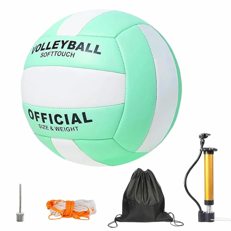 Pelota Voleibol Tamaño 5 de Cuero Suave con Inflador para Playa y Arena