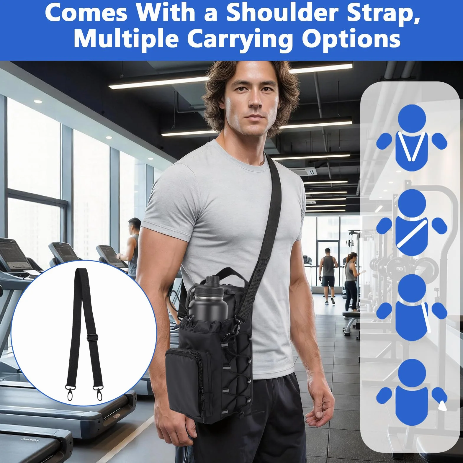 Bolsa magnética impermeable pequeña para gimnasio, viajes, deporte (correa negra)