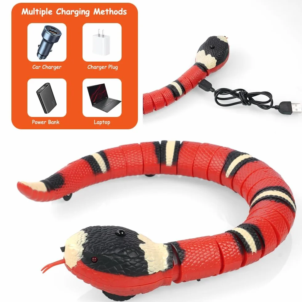Cat Snake Toys, 40cm Smart Sensor Simulated Snake Juguetes Eléctricos Gatos, Juguetes Interactivos Gatos Recargables por USB, Juguetes Serpiente Inducción con Lengua Retráctil Cola Que Se Mueve