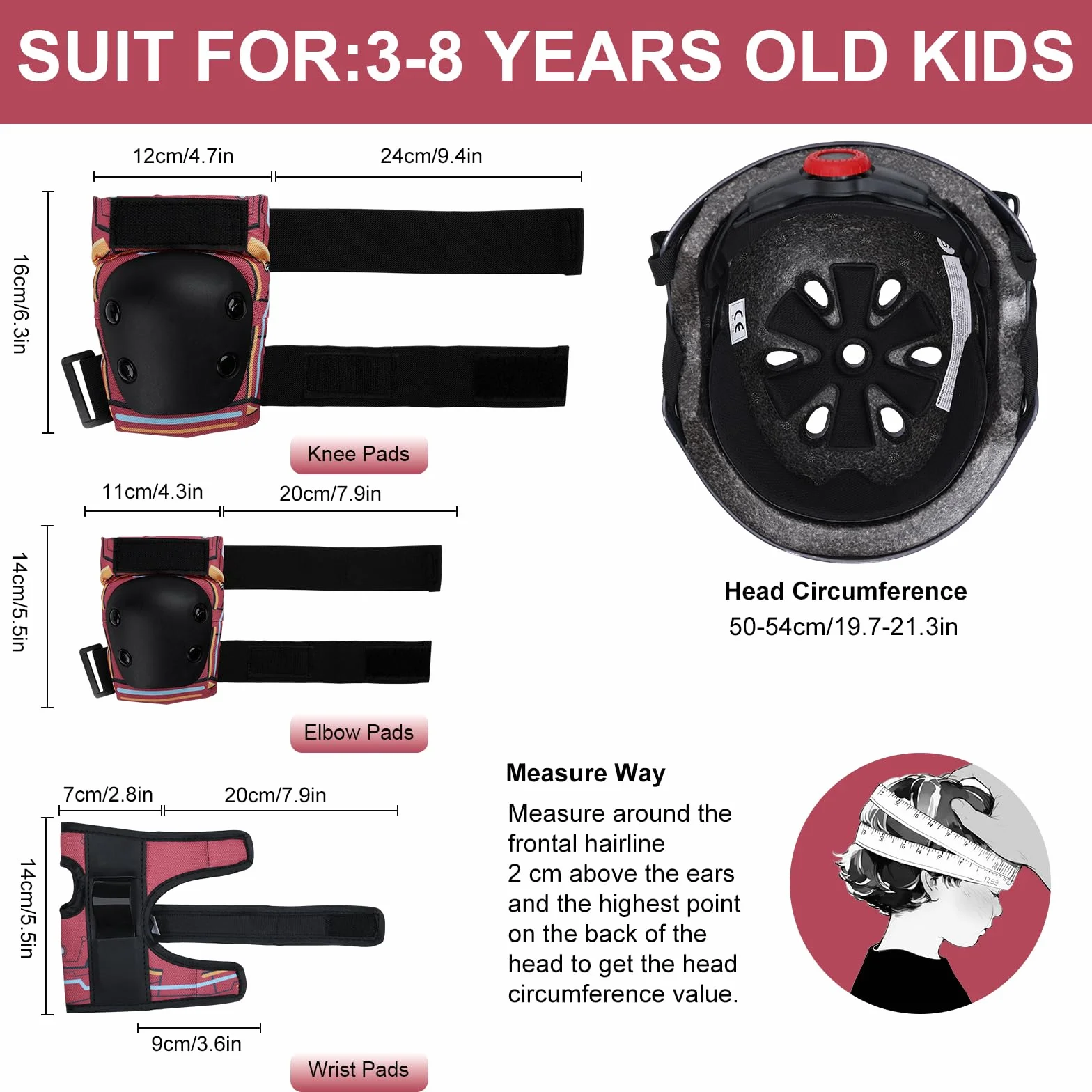 Casco Bicicleta Ajustable Niños 3-8 Años Rodilleras Coderas Muñequeras Protecciones Deportivas