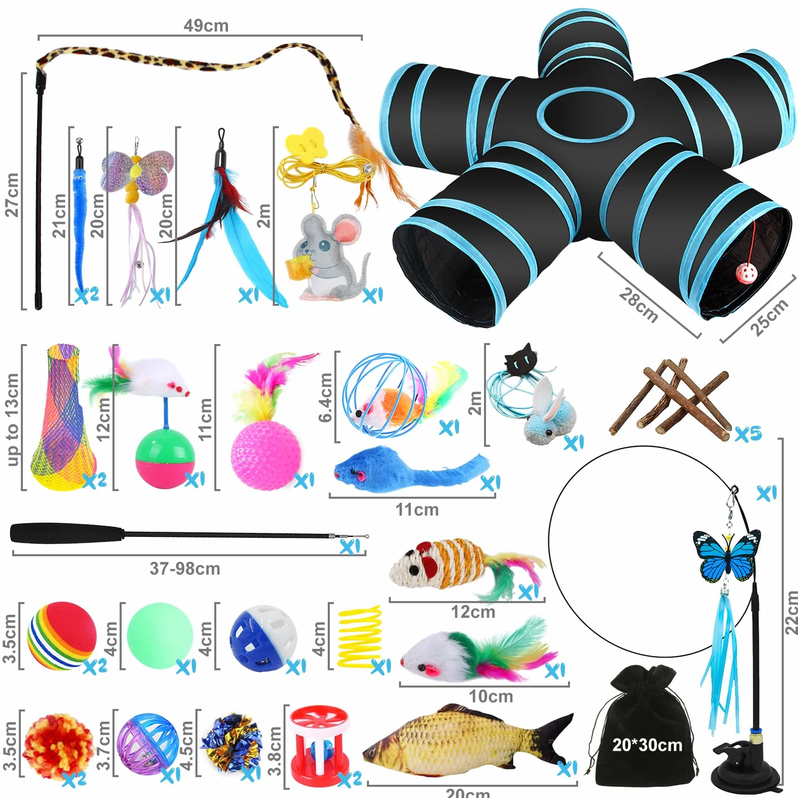 36 PCS Juguetes para Gatos,Set di Juguetes para Gatos,Juguetes para Paquete de Variedad para Gatitos,Palo de Gato Divertido,Ratones,Tumbler,Peces,Campanas etc
