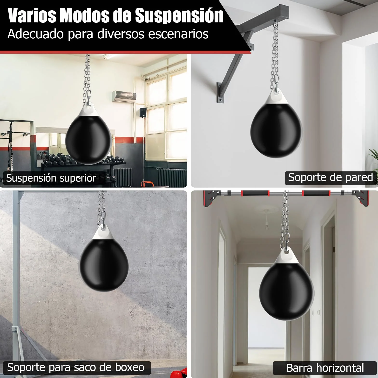GYMAX Saco de Boxeo de Agua 45 cm 50 kg Cadena Metálica Ajustable