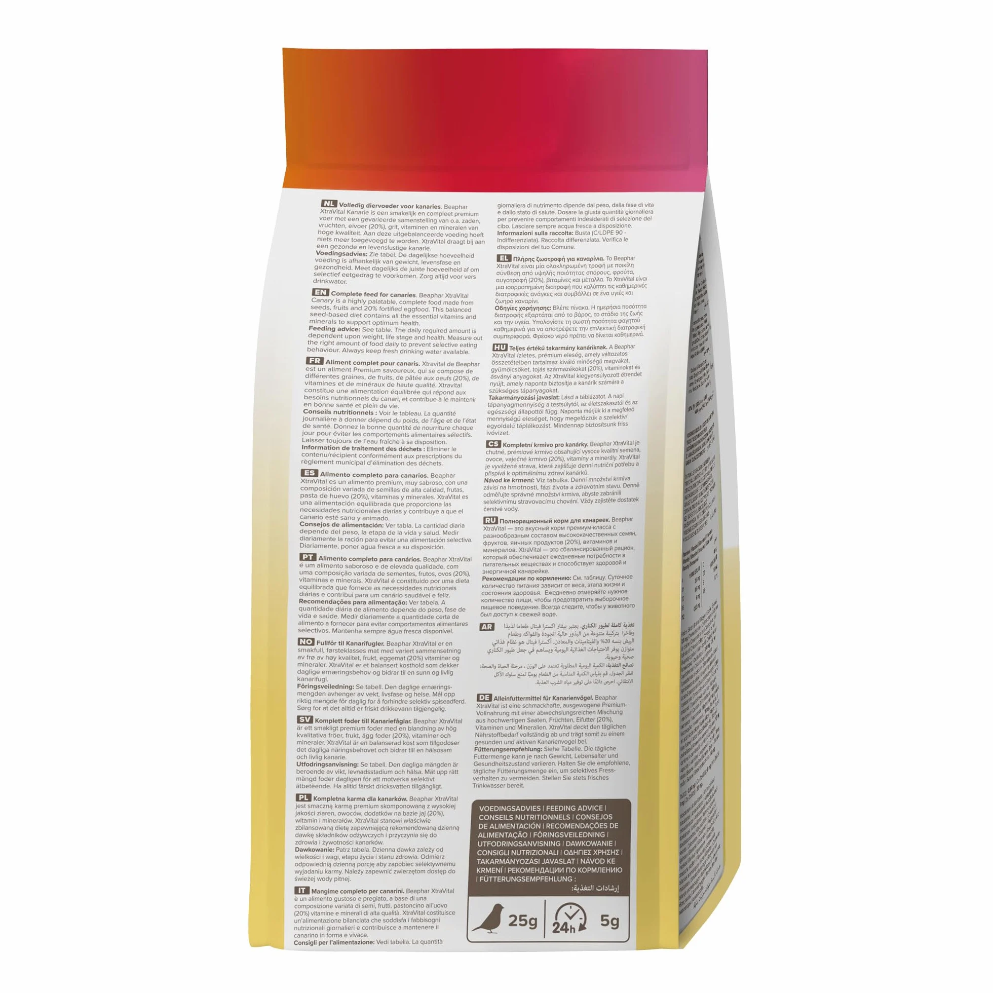 Beaphar Xtravital Canarios - Alimentación Premium - Contiene Frutas, Semillas y Cereales - Fortalece su Sistema inmunológico - Proporciona un Plumaje denso y Mantiene en Buena Salud - 500g