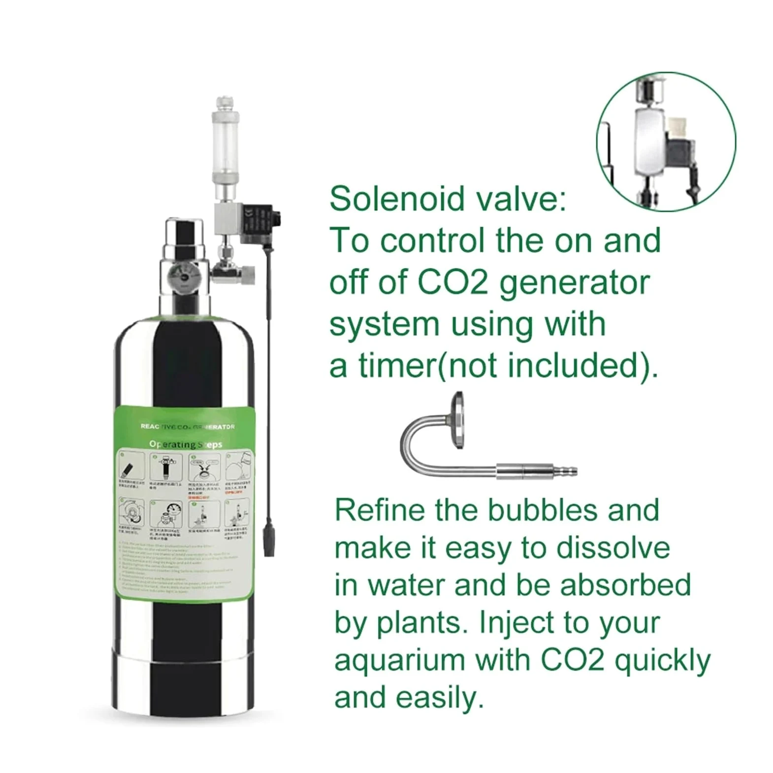 Kit de Sistema generador CO2 for Acuario Doble 5L, Cilindro con válvula solenoide, difusor Burbujas, dióxido Carbono(5L)