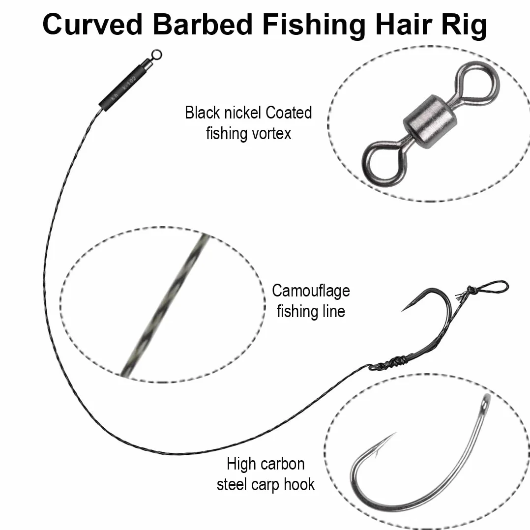 Set de 18 anzuelos para Pesca de Carpas, Aparejos de Pelo, Aparejos boilie con Tapones boilie