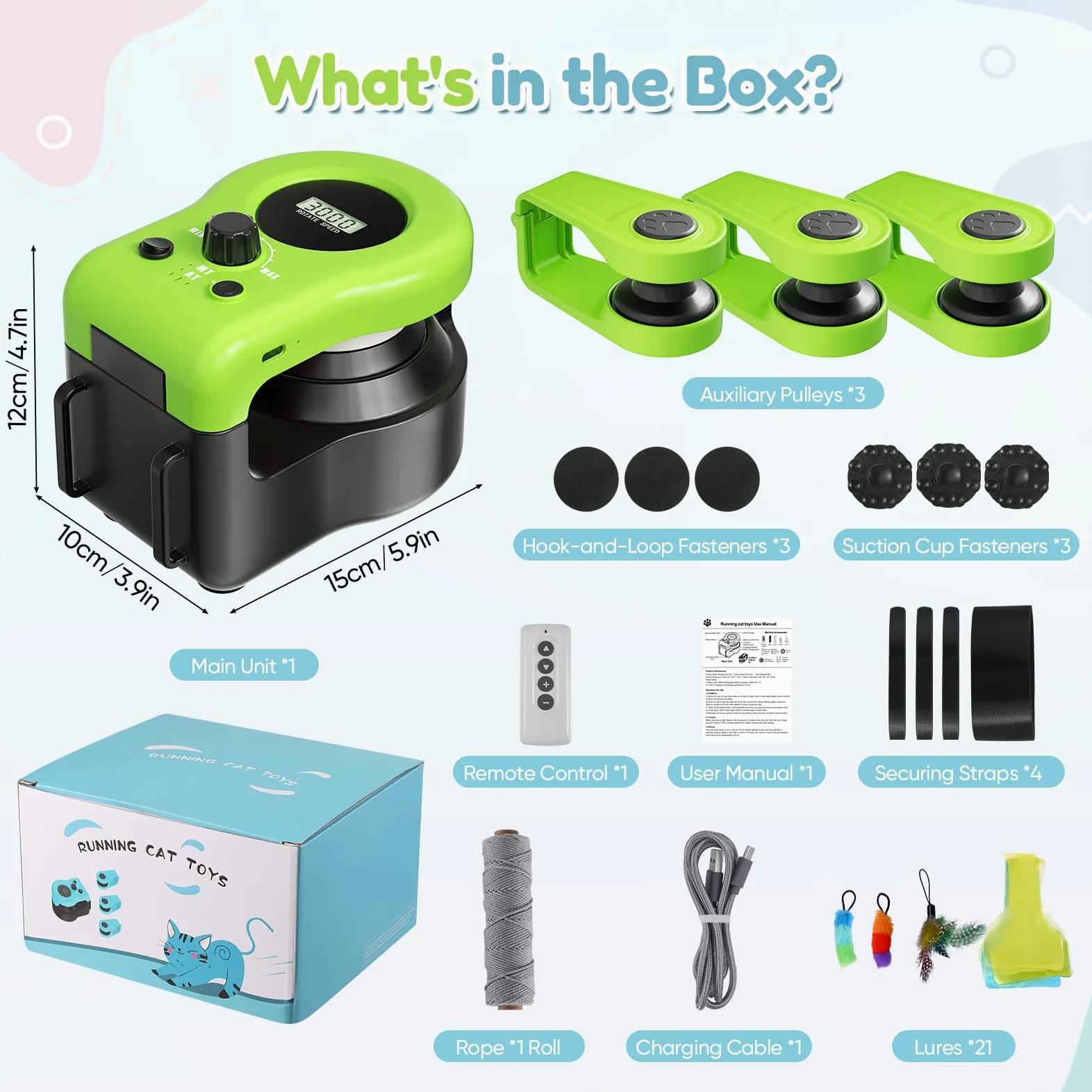 Juguete para Gatos para Interiores, Nueva Cinta de Correr para Gatitos, Control Automático/Remoto, Velocidad Ajustable, Juego de Persecución y Ruta de Carrera con Diseño DIY (Verde)
