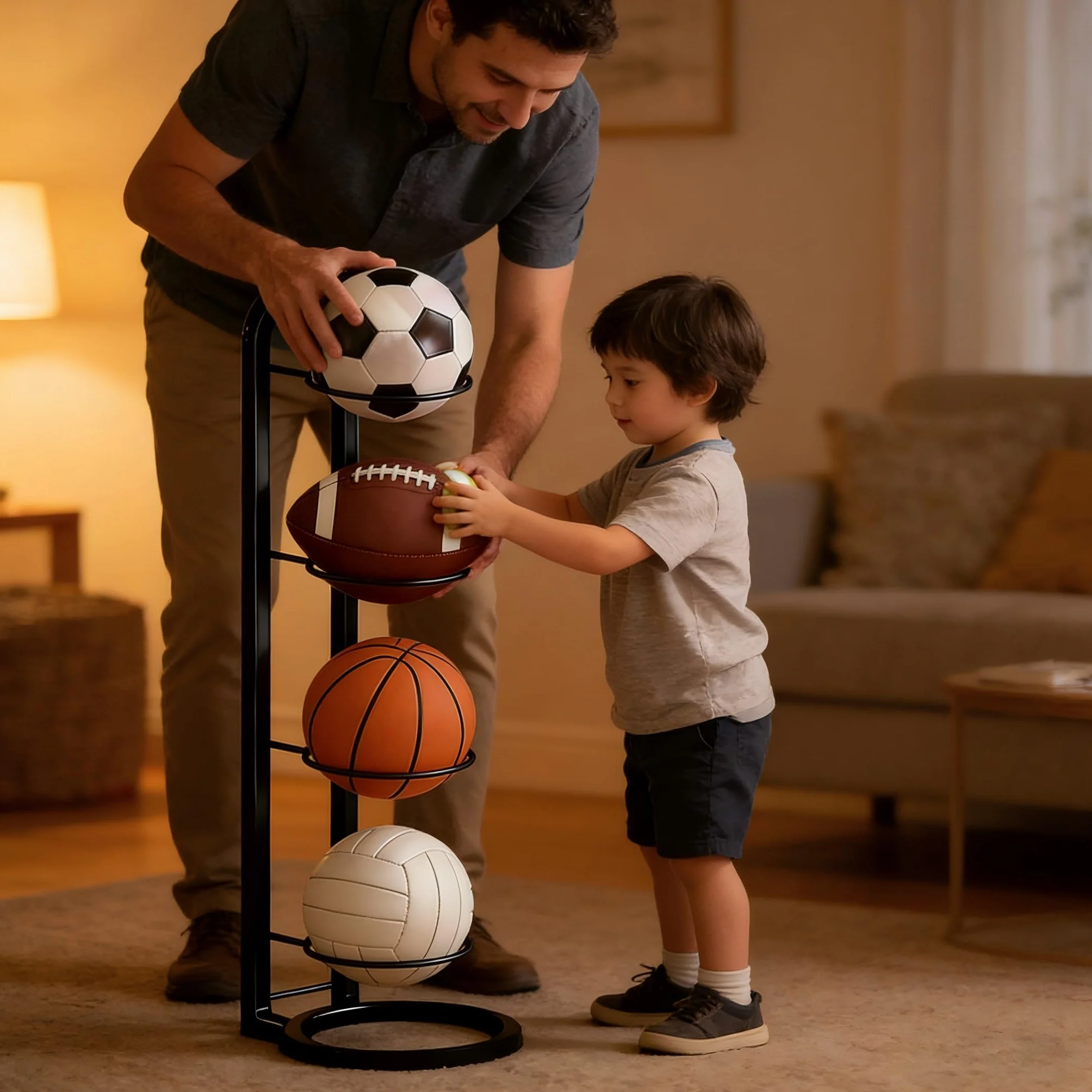 Soporte para pelotas de fútbol, baloncesto y más – Soporte de bola de metal de 5 niveles negro