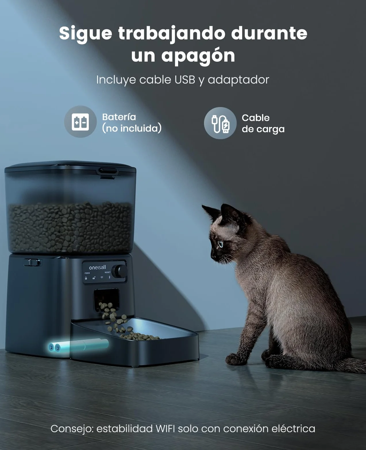 oneisall 3.5L Comedero automático para Gatos, Comedero Inteligente WiFi para Gatos, Control App, 1-10 Comidas al día, Dispensador de Comida para Gato/Perro, con Cuenco de Acero Inoxidable