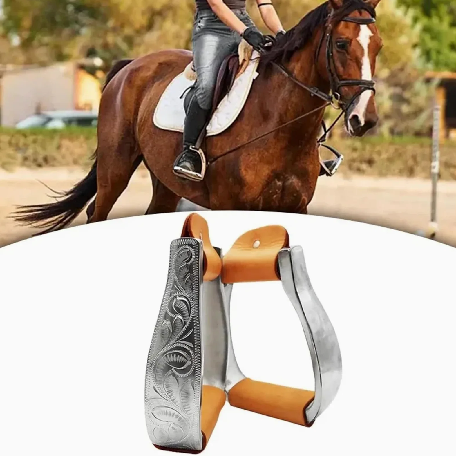 Estribo De Caballo 1 par de estribos de aluminio for silla de montar de caballo, grabados, for carreras de barriles, for entusiastas de la equitación y entrenamiento al aire libre.