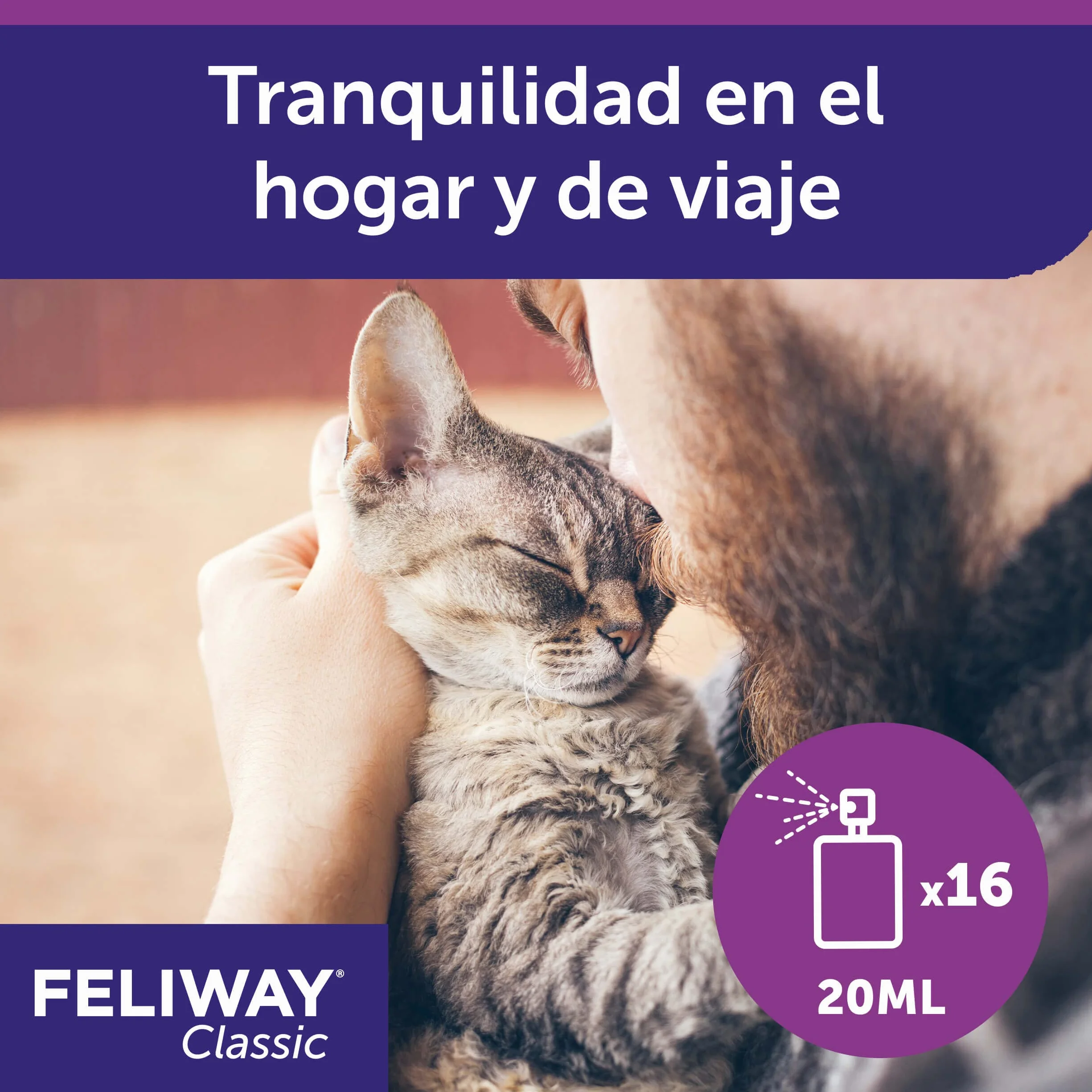 FELIWAY Classic Spray - Feromonas calmantes para gatos (20ml). Reduce los marcajes con orina y el estrés durante los viajes en transportín. Recomendado por veterinarios.