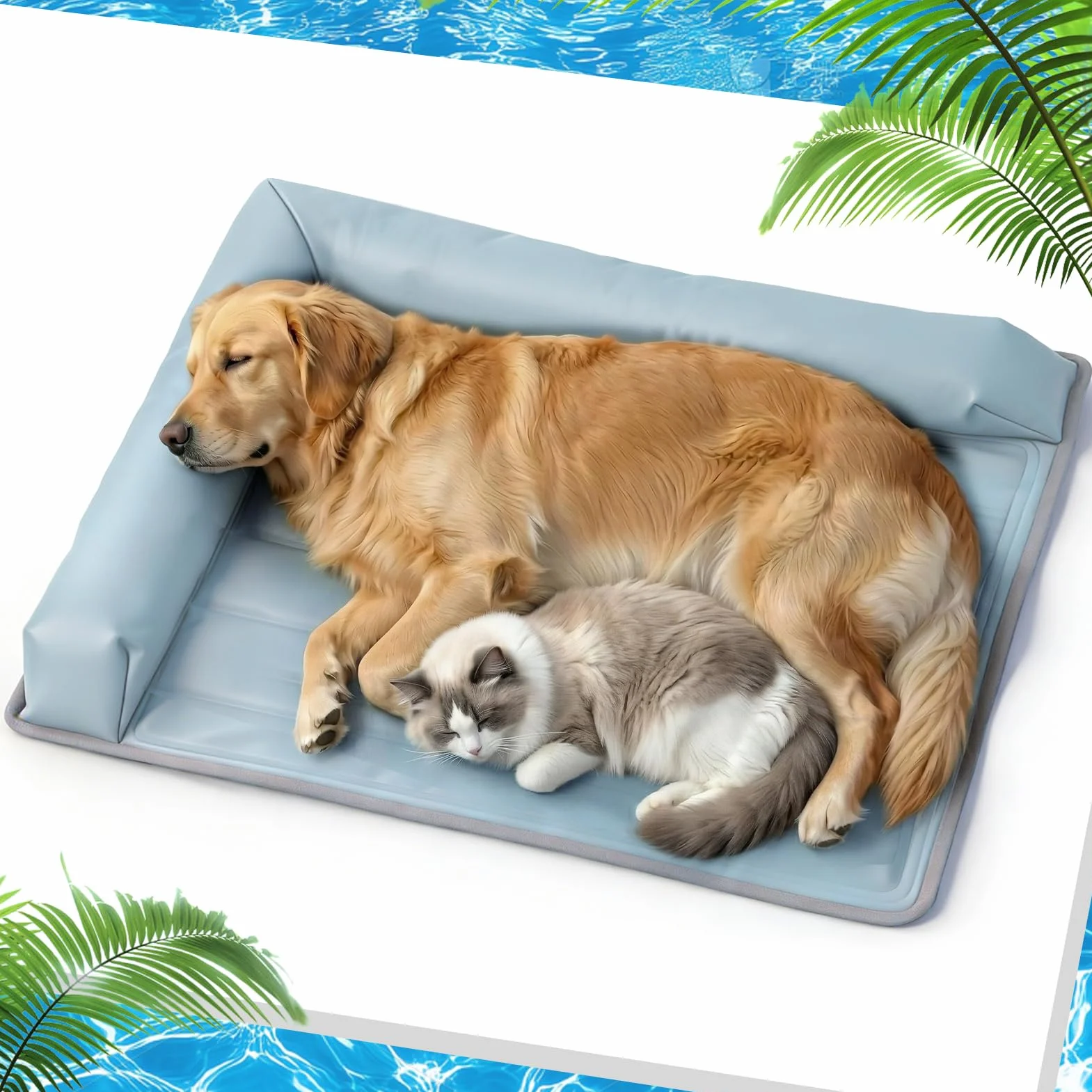 XIAPIA Manta Refrescante para Perros 99x69cm, Alfombrilla Refrescante para Perro y Gatos con Reposacabezas 7cm, Alfombra Fresca Refrigerante de Verano, Colchoneta Perros Impermeable para Casa, Coche