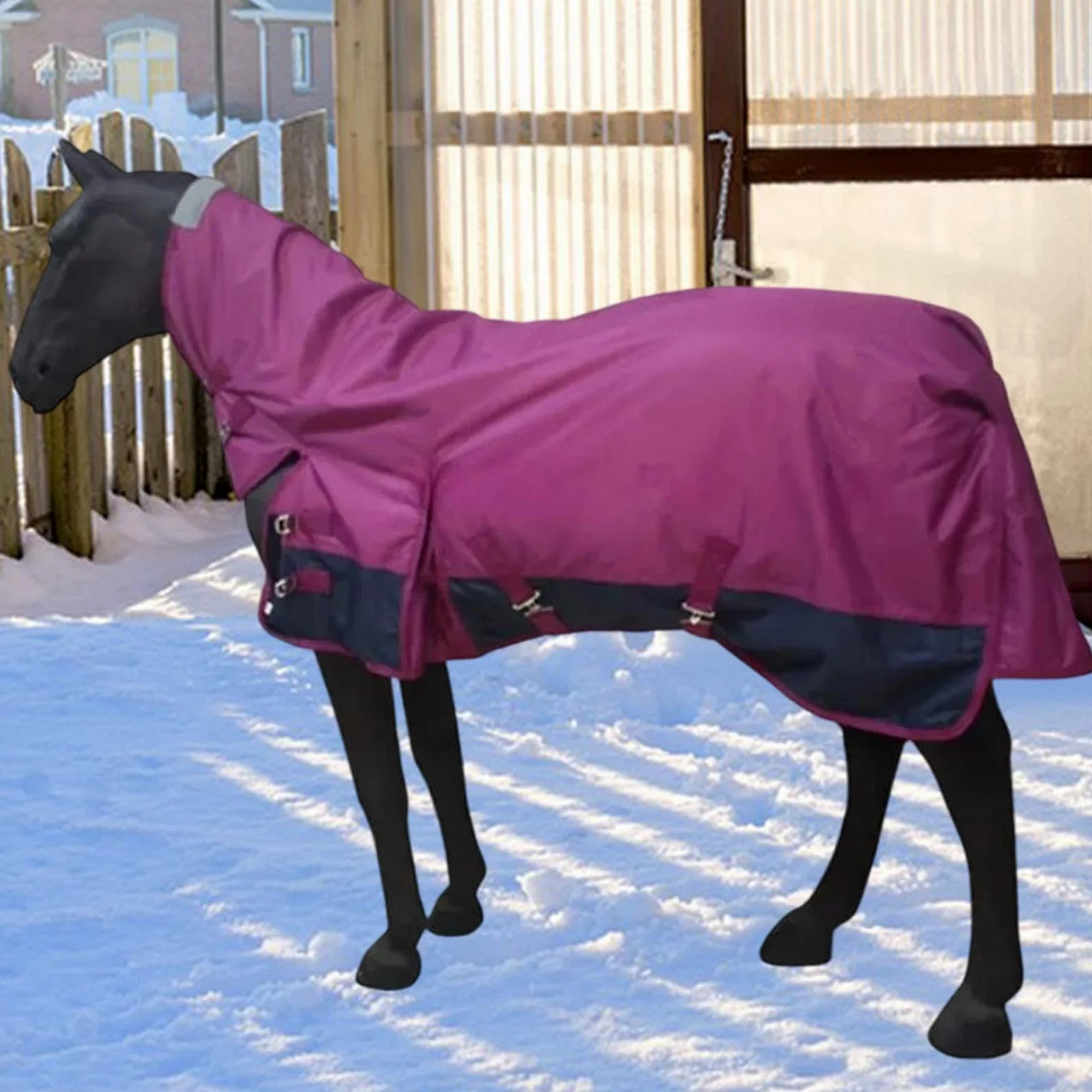 Harilla Invierno para Caballos, Resistente al Agua y a congelación, Acolchada 600D, con cubrecuello, Abrigo para Poni, Ropa Ecuestre.