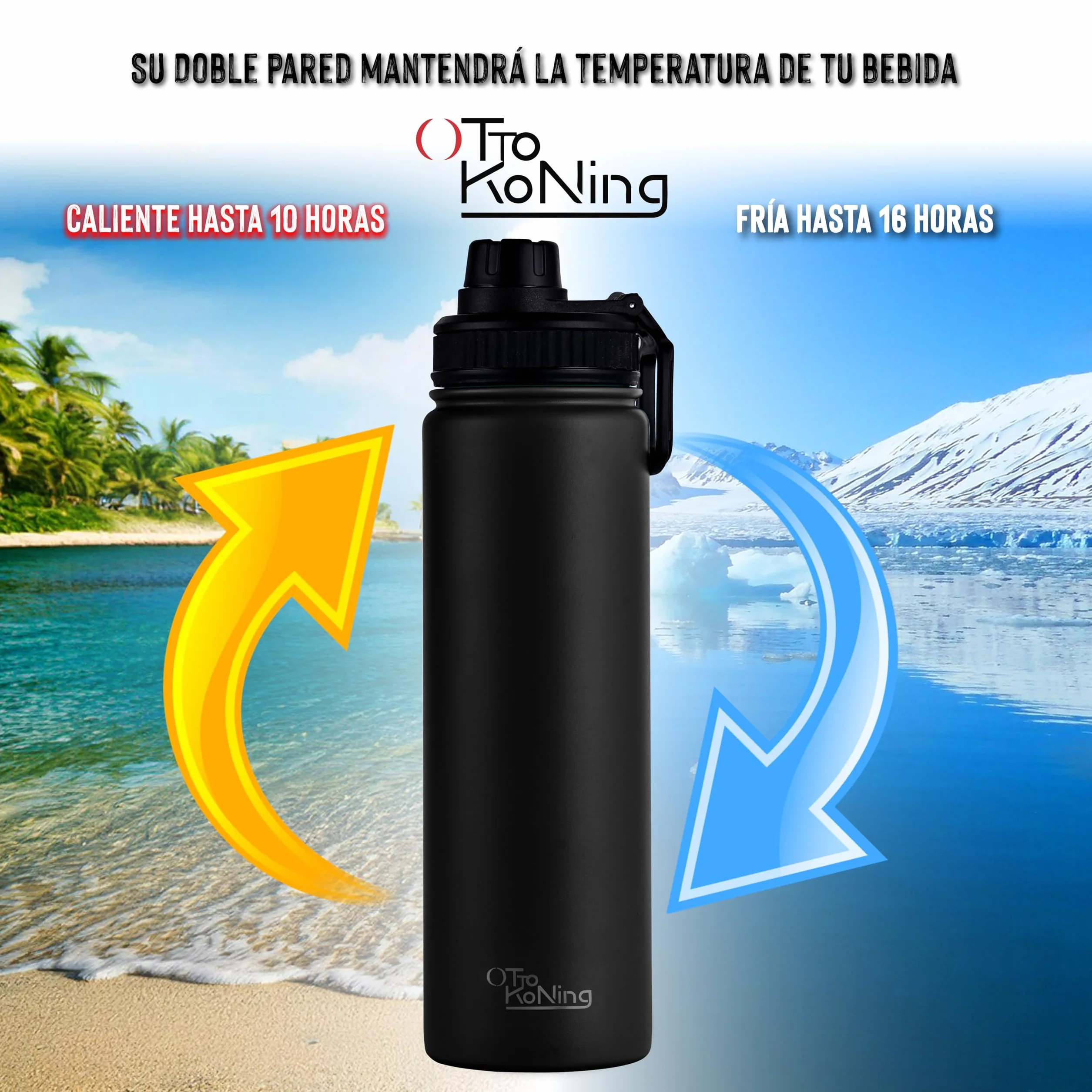 Otto Koning Botella Agua Acero Inoxidable 750ml Termo Café Doble Pared Aislada al Vacio Antigoteo BPA Free