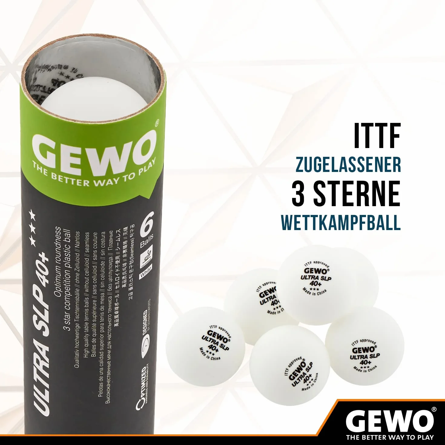 GEWO Tischtennisbälle Ultra SLP 3 Sterne 40+ Plastik ITTF-zertifiziert weiß