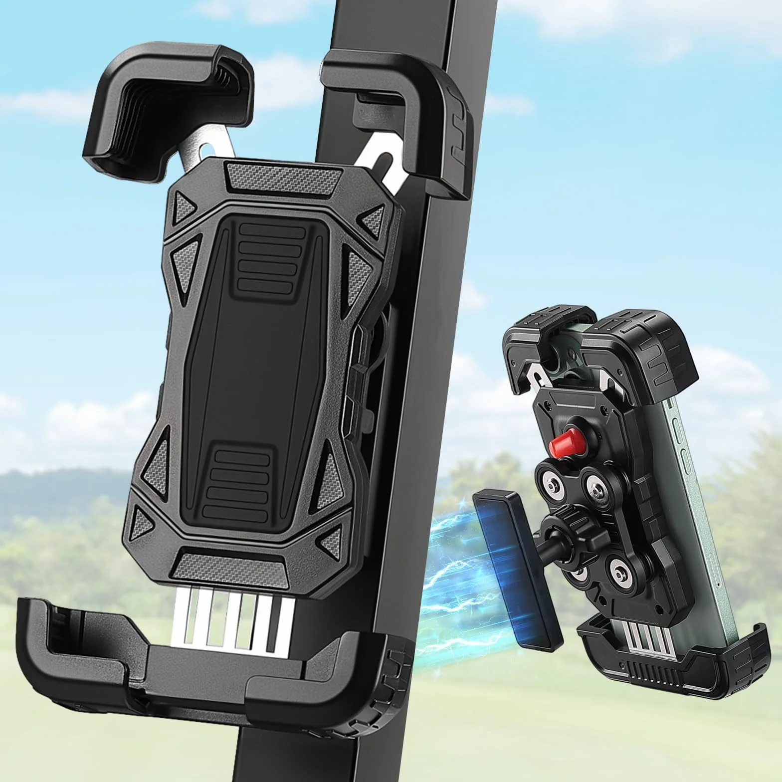 KEMIMOTO Soporte para teléfono móvil Golf Cart, giratorio 360°, absorción de impactos, magnético universal compatible con EZGO Club Car