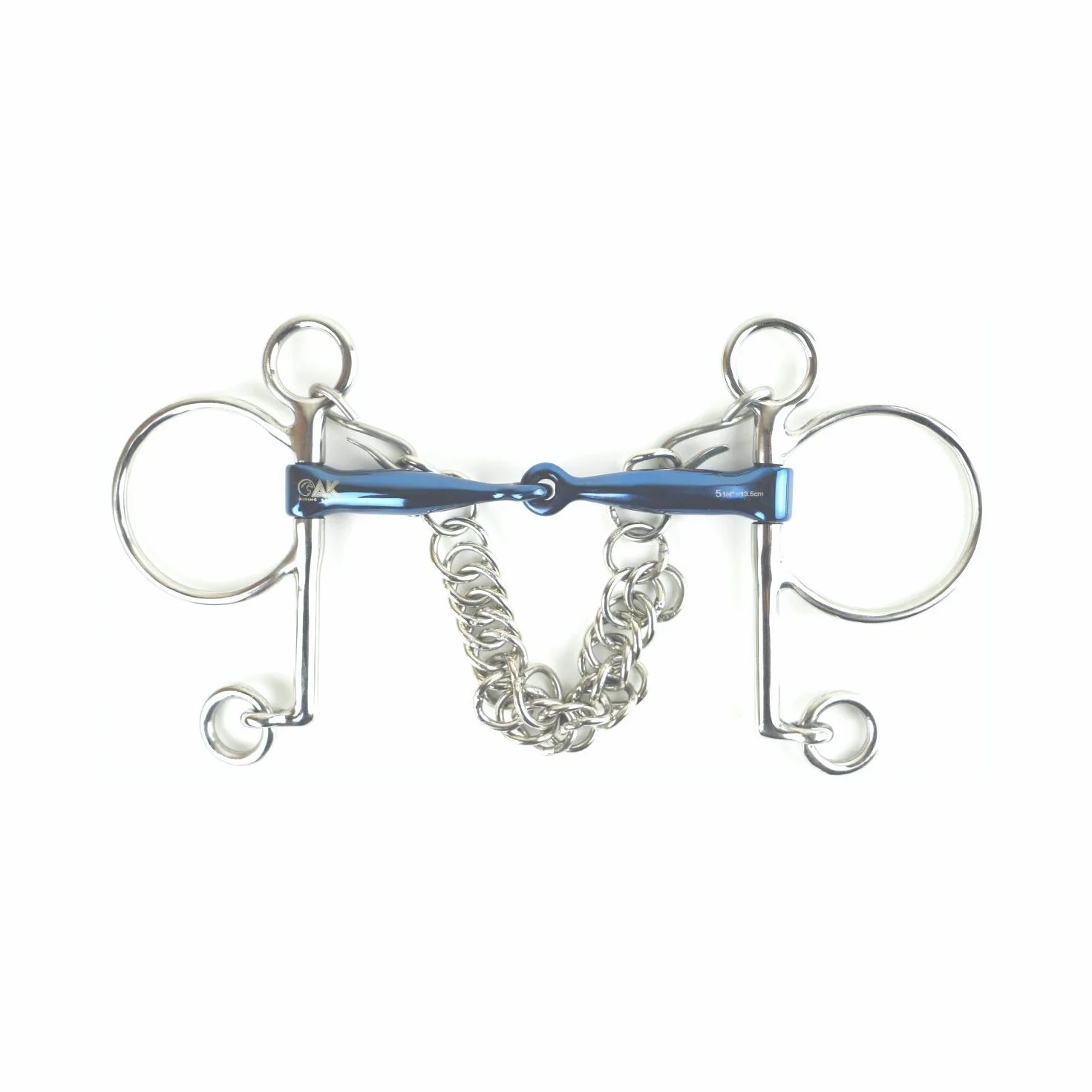 AK Pelham Bit con junta única con cadena de bordillo para montar a caballo AKRS-2608 (5.50'', Azul-Plata)