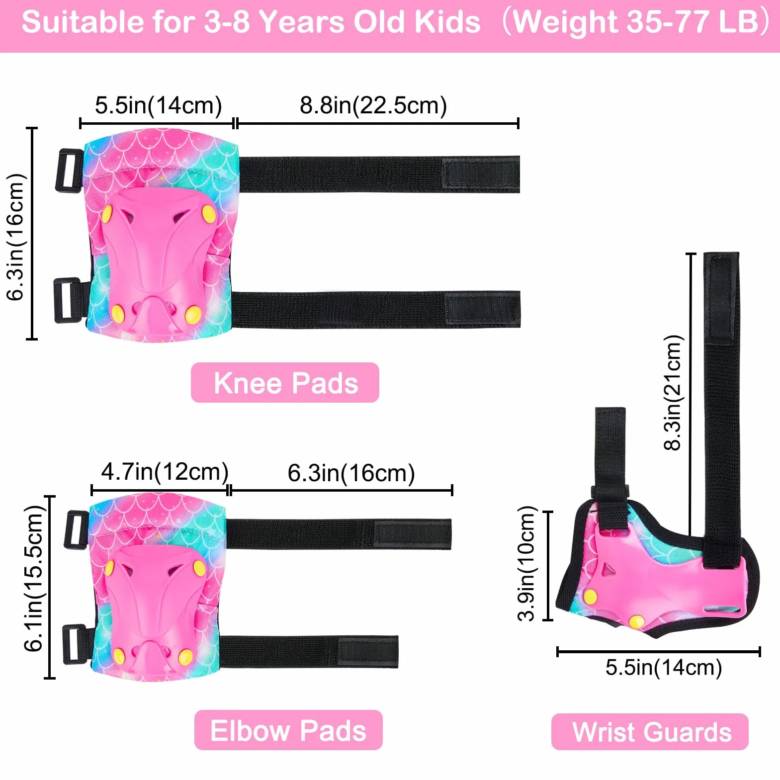 Unicorn Castle Rodilleras y Coderas Unicornio Juego Protección Ajustable 6 en 1 con Bolsa
