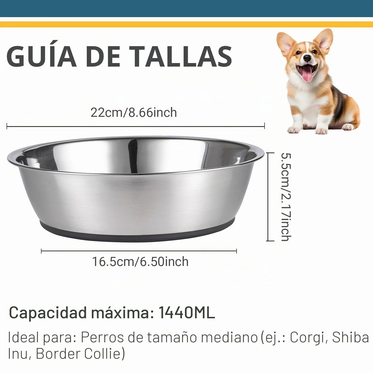 PEGGY11 Comederos para Perros de Acero Inoxidable, Cuencos Antideslizantes con Base de Silicona, 1440 ml, Pack de 2, para Perros Grandes