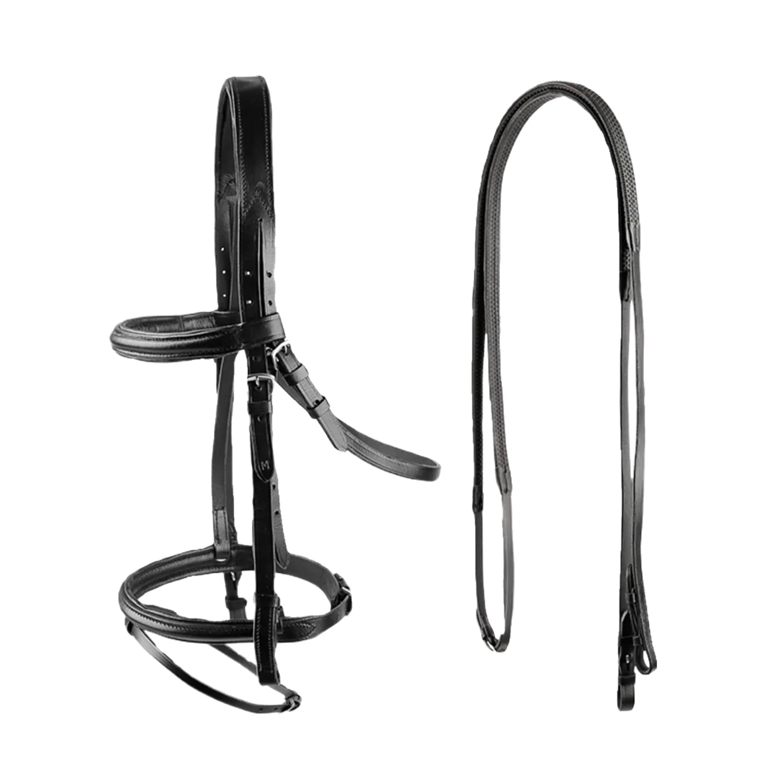 Color del Negro del Cuero del Freno de los Equipos ecuestres del Caballo de Montar con Las riendas de Goma para Caballos(Black M)