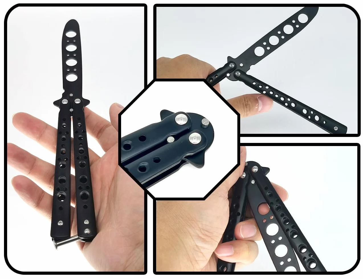 Cuchillo de mariposa entrenador hoja sin afilar para principiantes negro