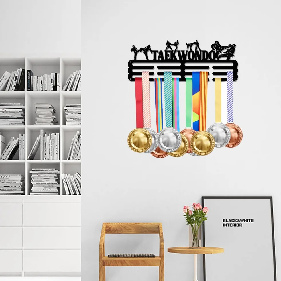 SUPERDANT Taekwondo Colgador de Medallas Pared Metal 40x15CM