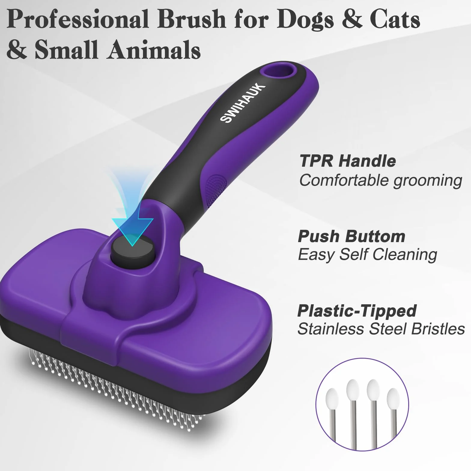 Swihauk Cepillo de limpieza automática para perros y gatos, cuidado de mascotas agradable a la piel para desprendimiento, despelo y depilación, cepillo para cachorros para mascotas de pelo largo