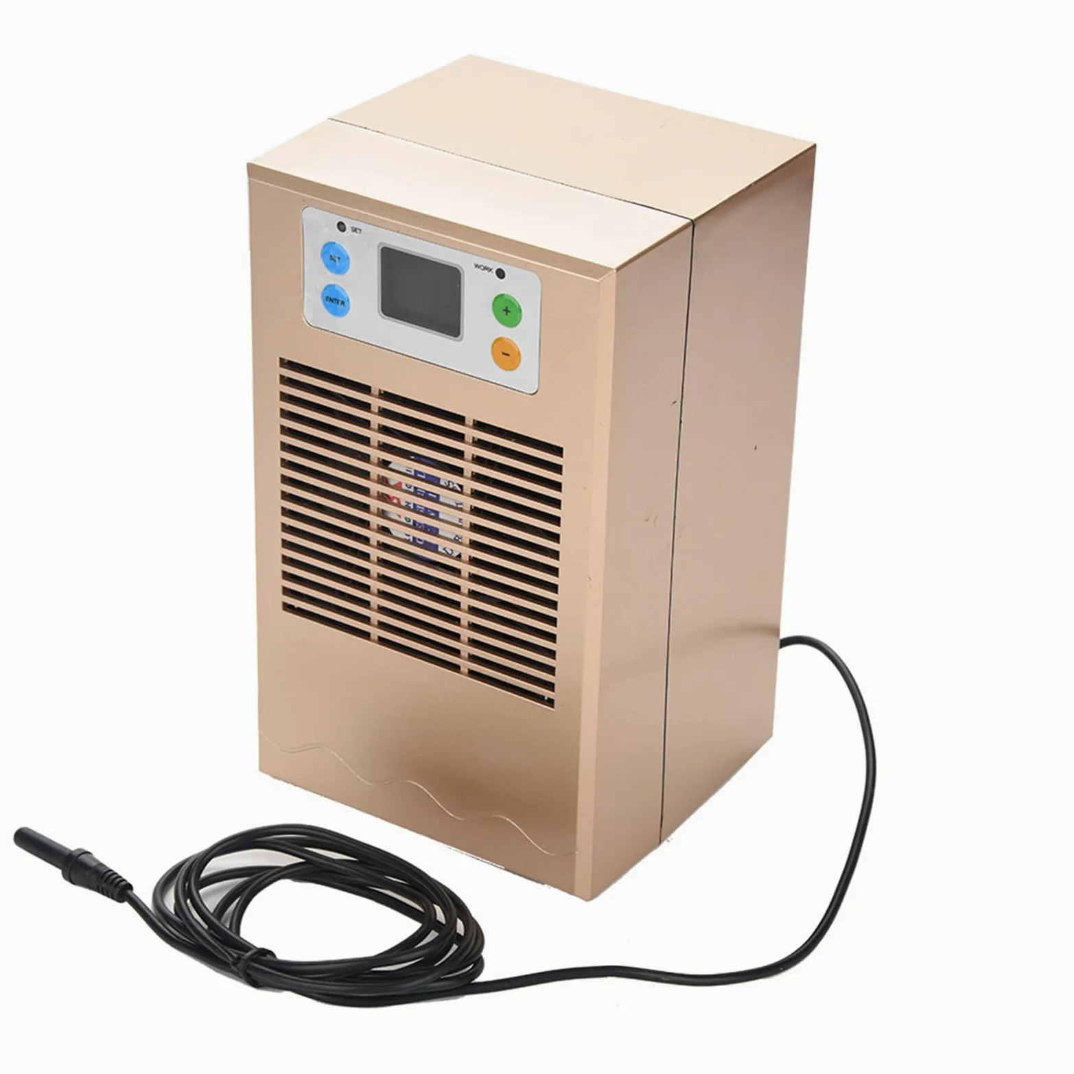 GLOGLOW Enfriador de Acuario con Ventilador Silencioso e Interruptor de Temperatura para Tanques de 10-20L (Refrigeración única Dorada de 70W)