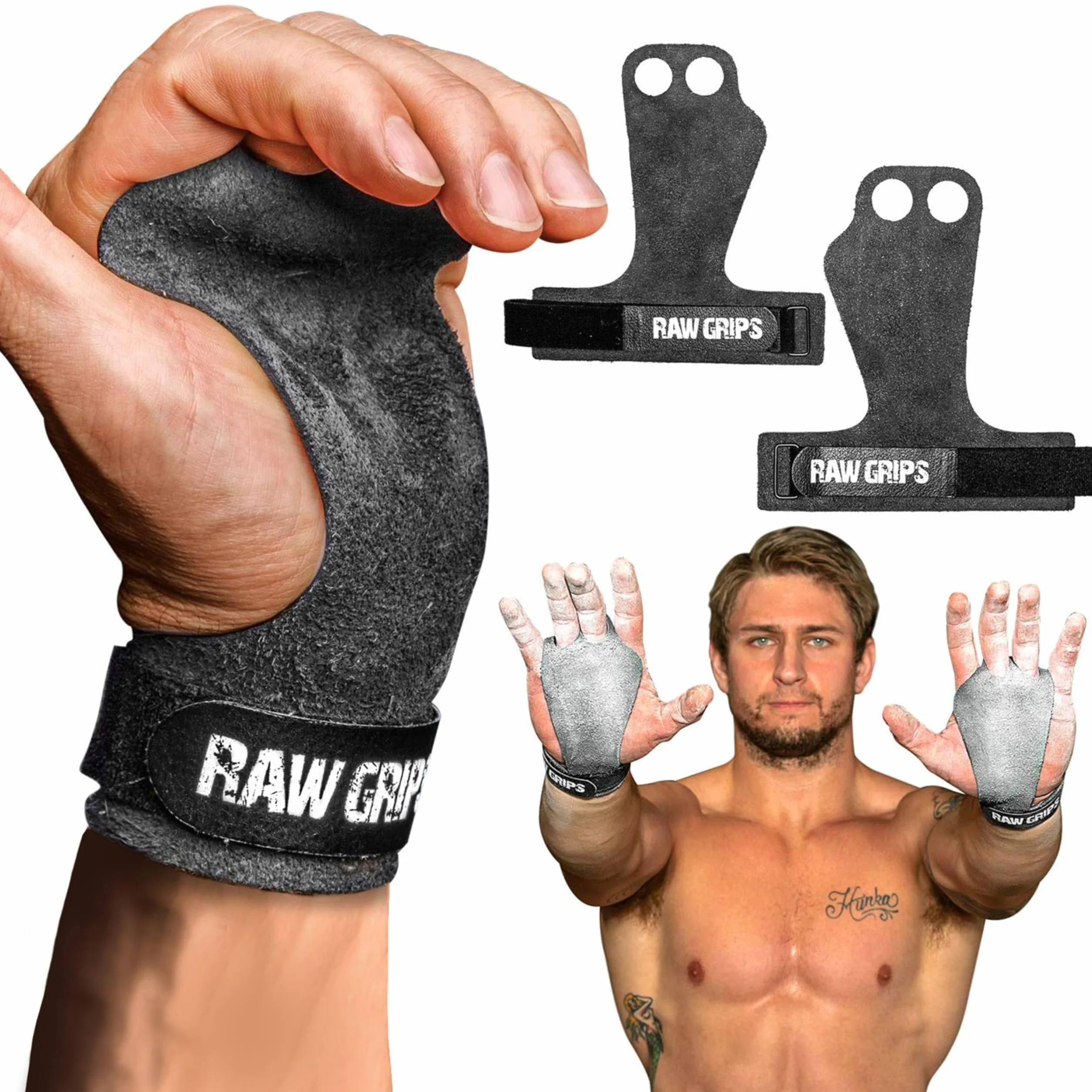 JerkFit Raw Grips Agarre de Cuero 2 Dedos para Gimnasia Cross Training Protección de Palmas Levantamiento de Pesas