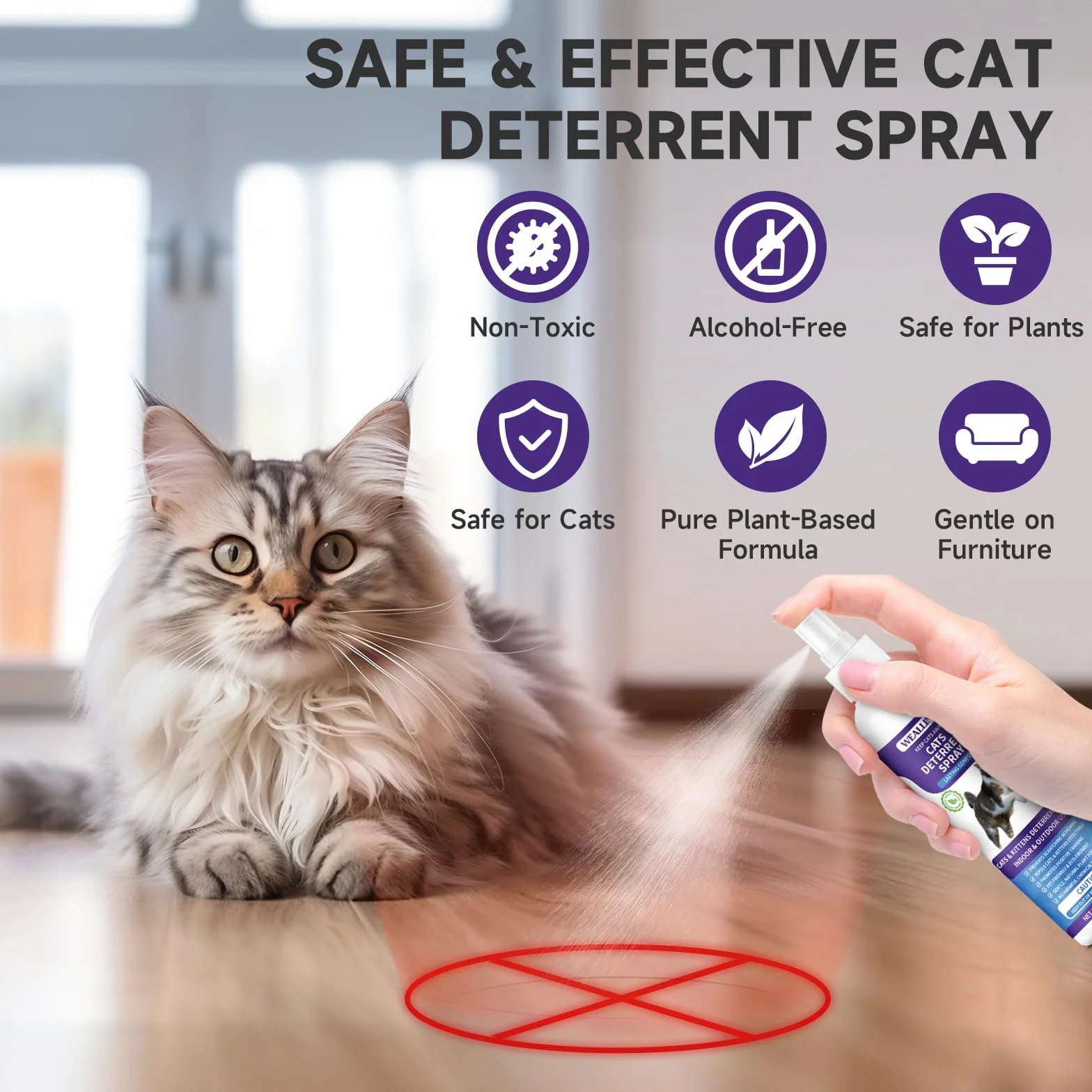 WEALLIN Spray Antiarañazos Gatos, 200ml Spray Repelente Gatos, Spray Ahuyentador para Gatos para Proteger Sofá y Muebles, Ideal para Uso Indoor y Outdoor con Gatos y Gatitos