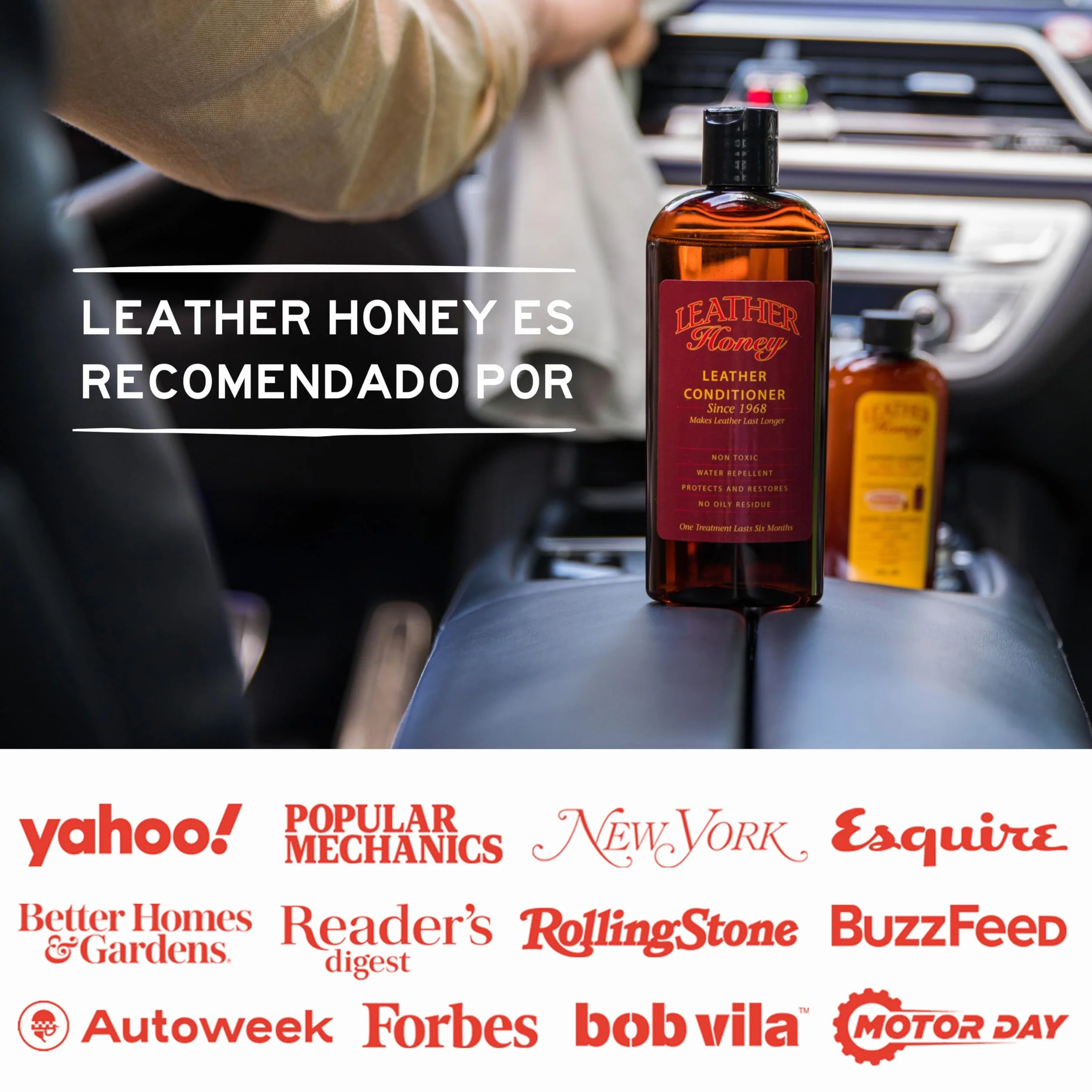 Spray limpiador Leather Honey: protector UV, no tóxico y fabricado en EE. UU. desde 1968. Limpia y protege cuero, imitación y vinilos, coches, bolsos, zapatos, etc. Seguro para cualquier color.