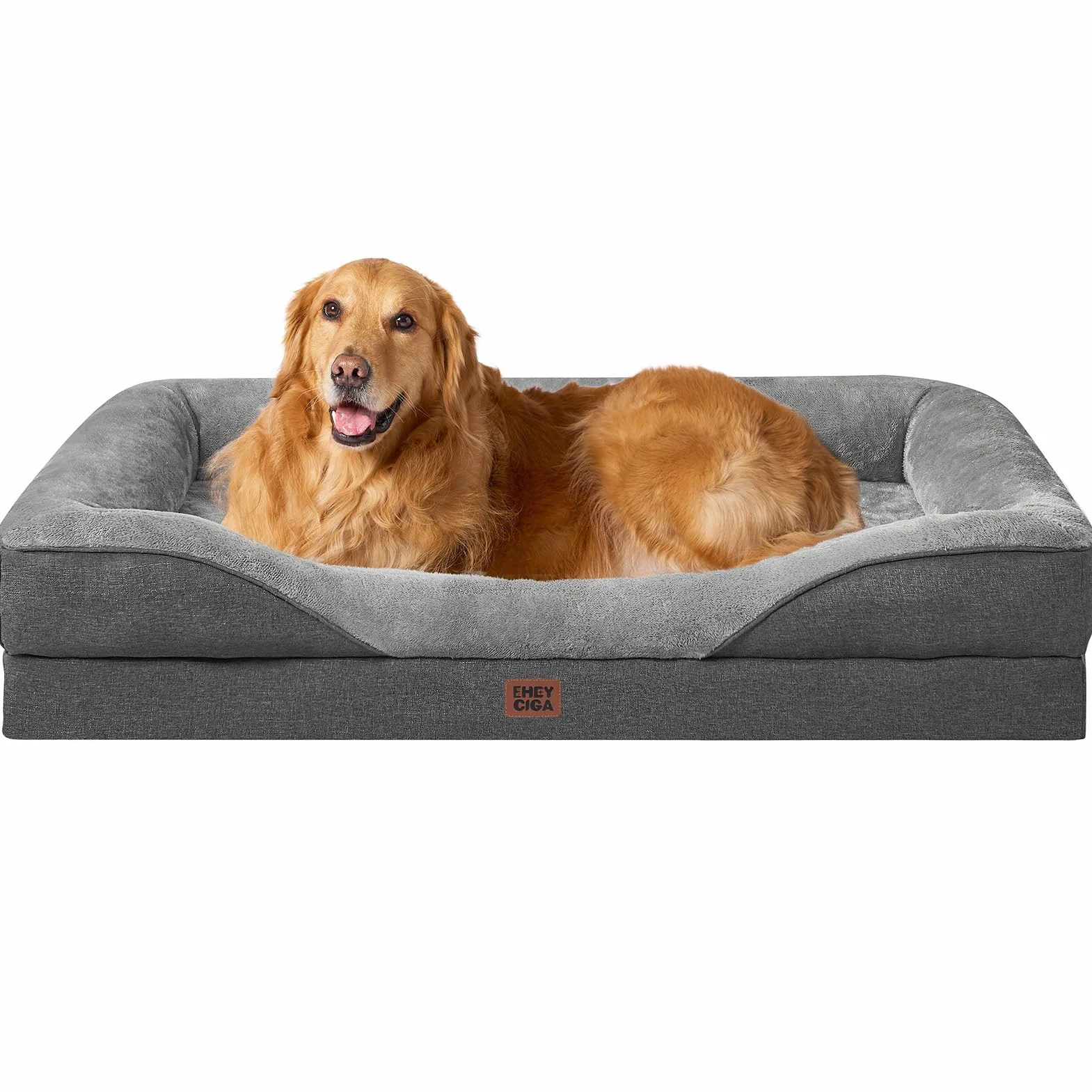 EHEYCIGA Cama Ortopedica y Viscoelastica para Perro Extra Grande 106x76x18.5 cm, Memory Foam Sofa para Perros Lavable, Cama Gato Suave, Gris Oscuro